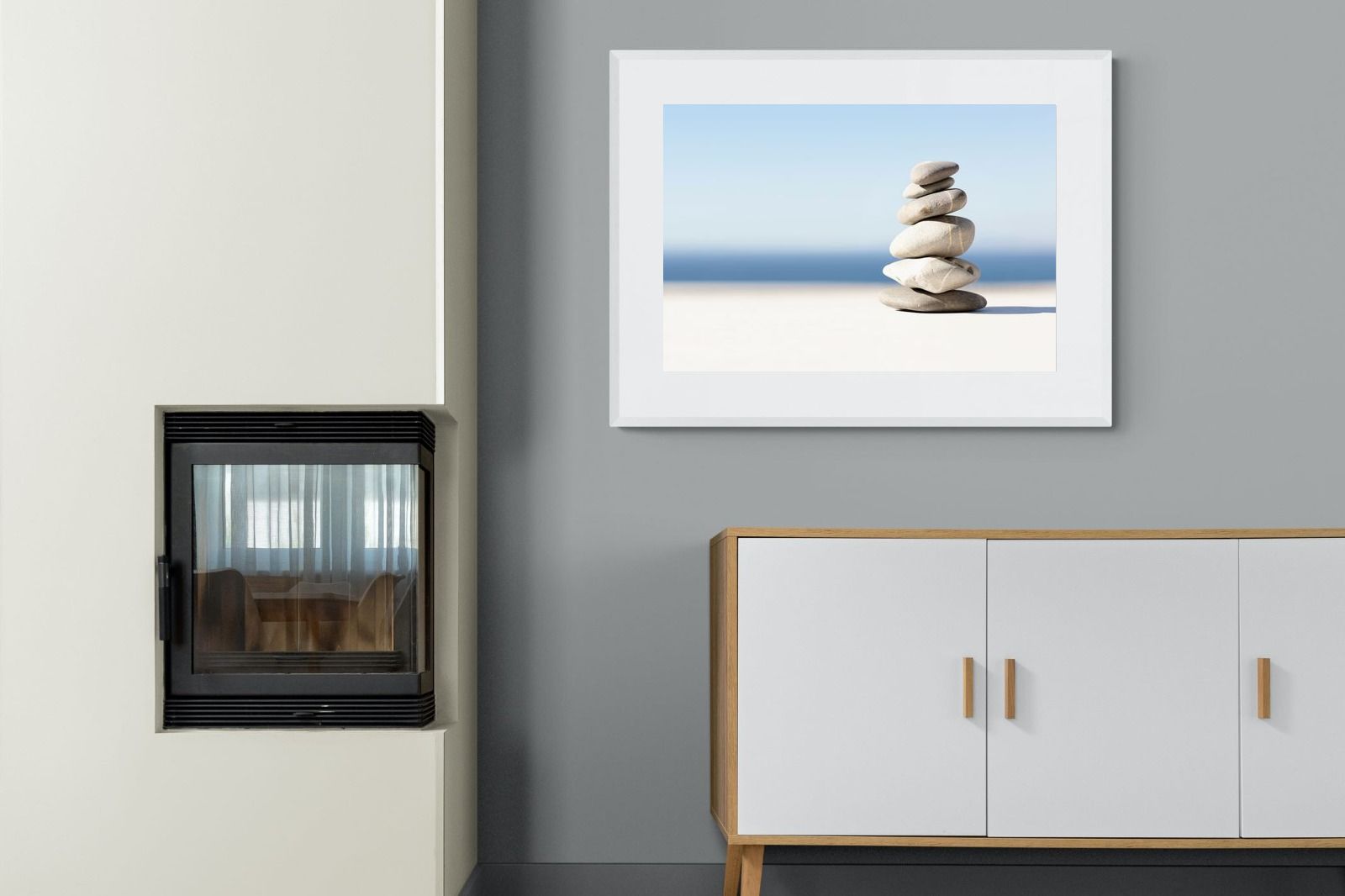 Zen Stones-Wall_Art-100 x 75cm-Framed Print-White-Pixalot