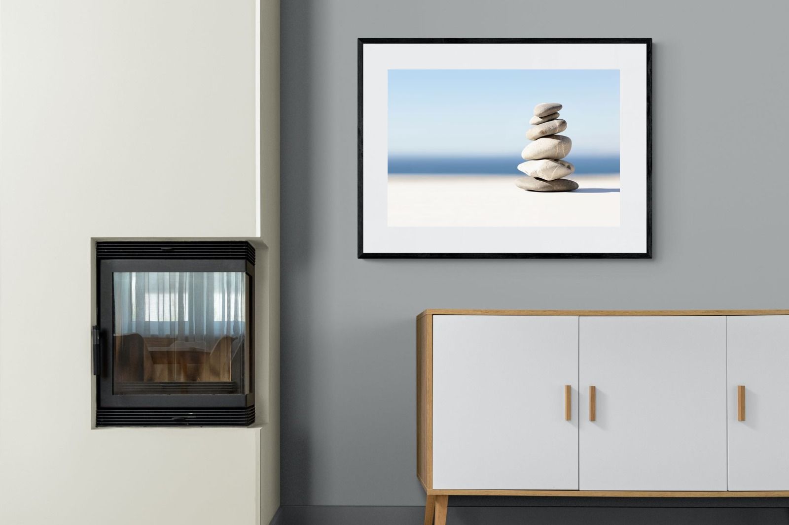 Zen Stones-Wall_Art-100 x 75cm-Framed Print-Black-Pixalot