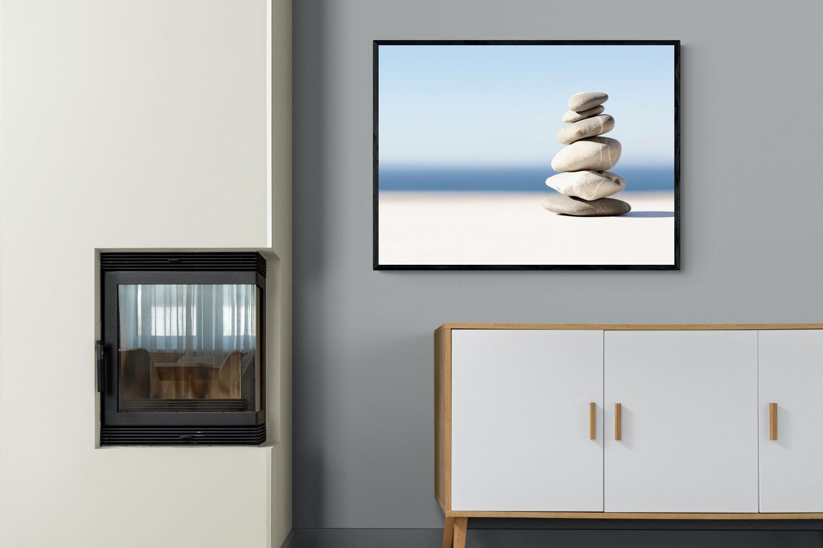 Zen Stones-Wall_Art-100 x 75cm-Mounted Canvas-Black-Pixalot