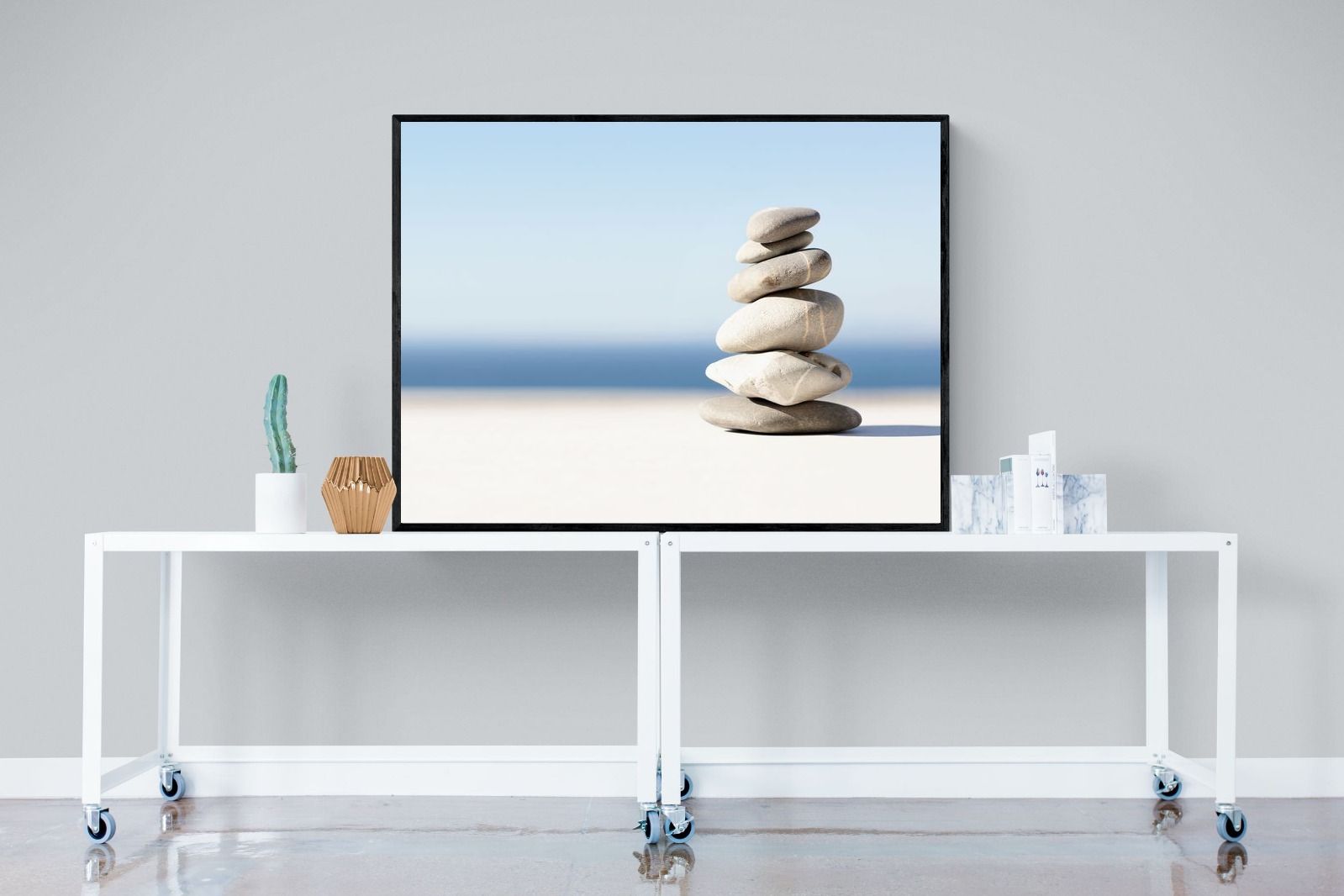 Zen Stones-Wall_Art-120 x 90cm-Mounted Canvas-Black-Pixalot