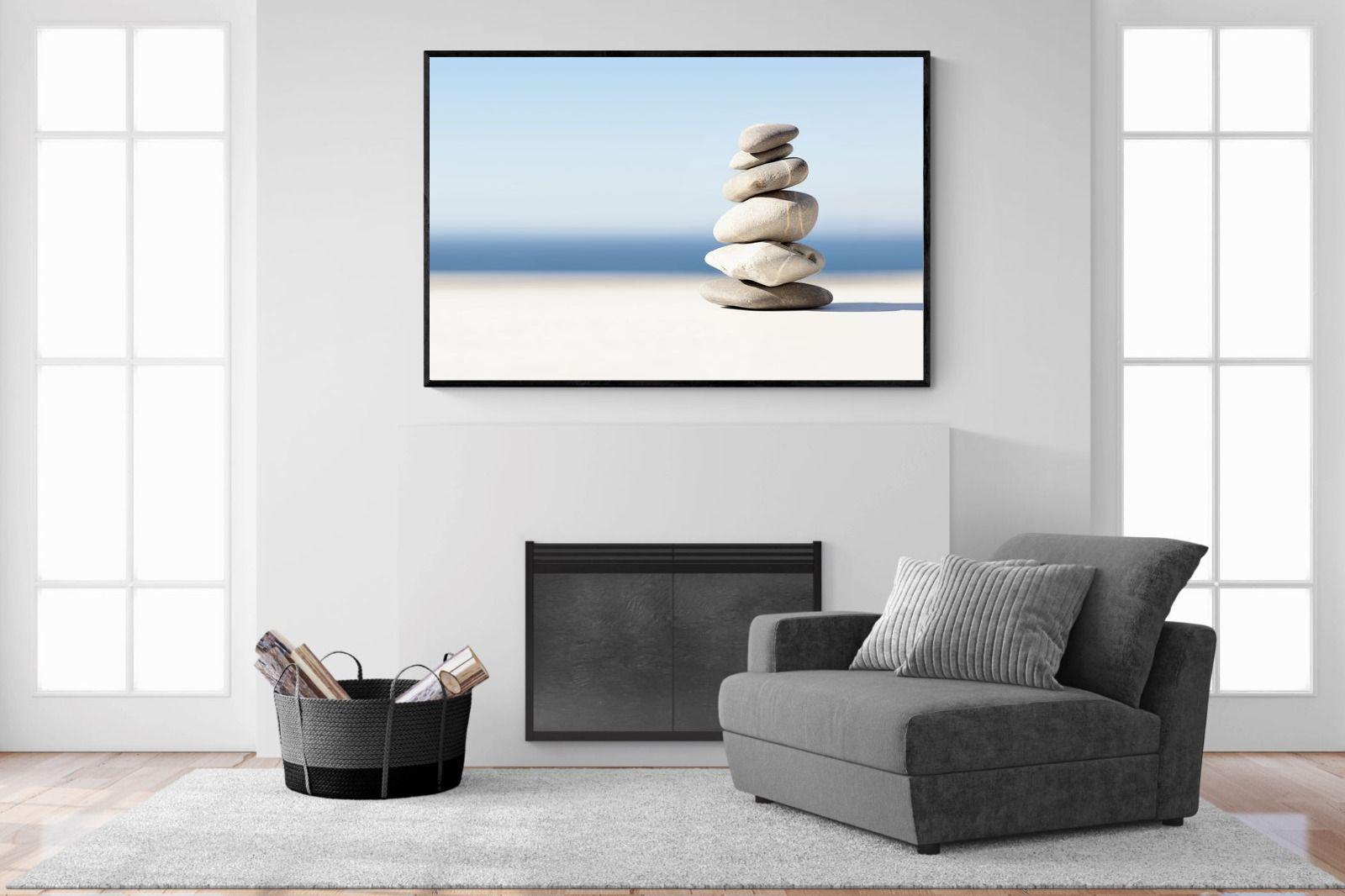 Zen Stones-Wall_Art-150 x 100cm-Mounted Canvas-Black-Pixalot