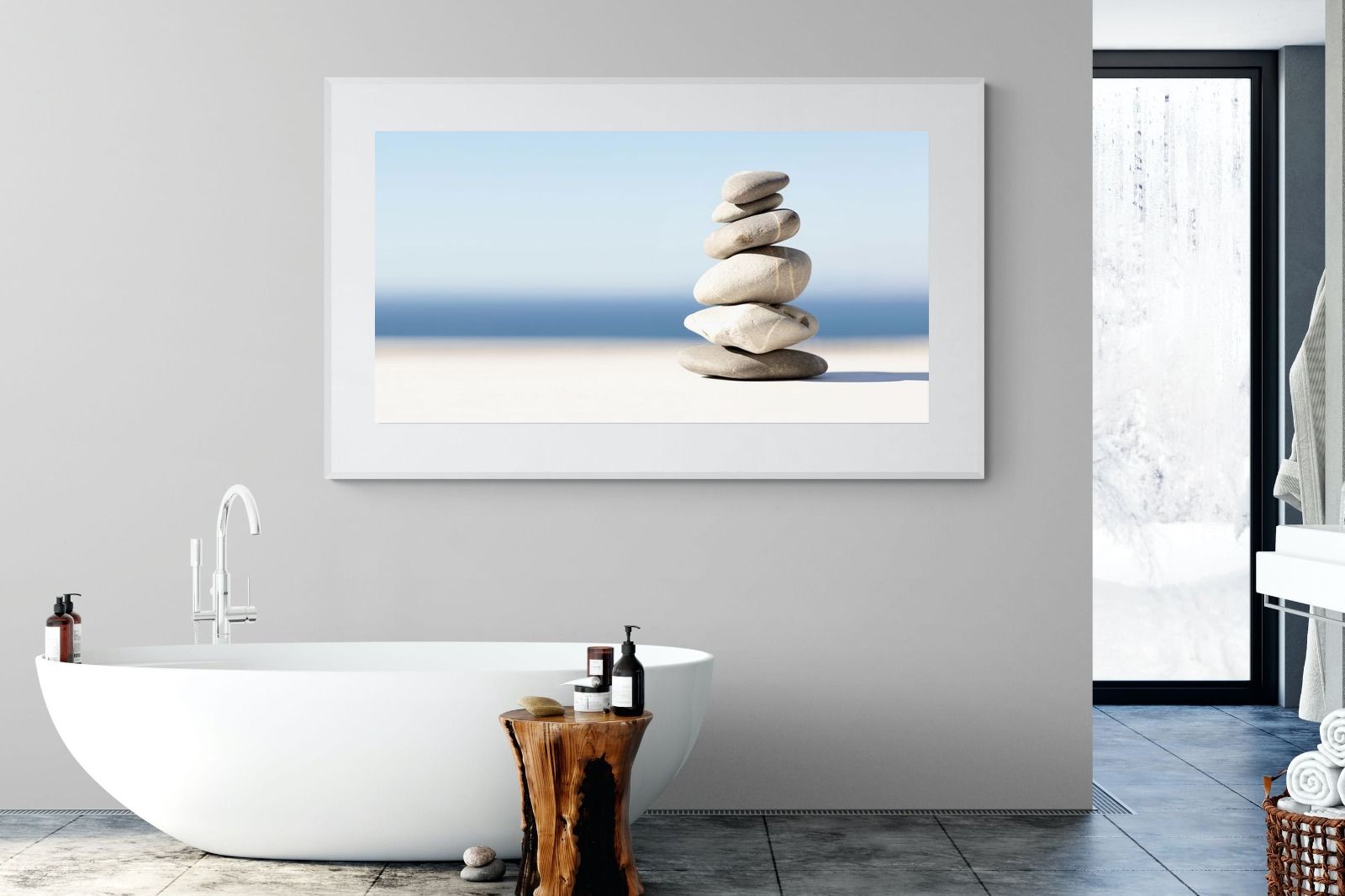 Zen Stones-Wall_Art-180 x 110cm-Framed Print-White-Pixalot