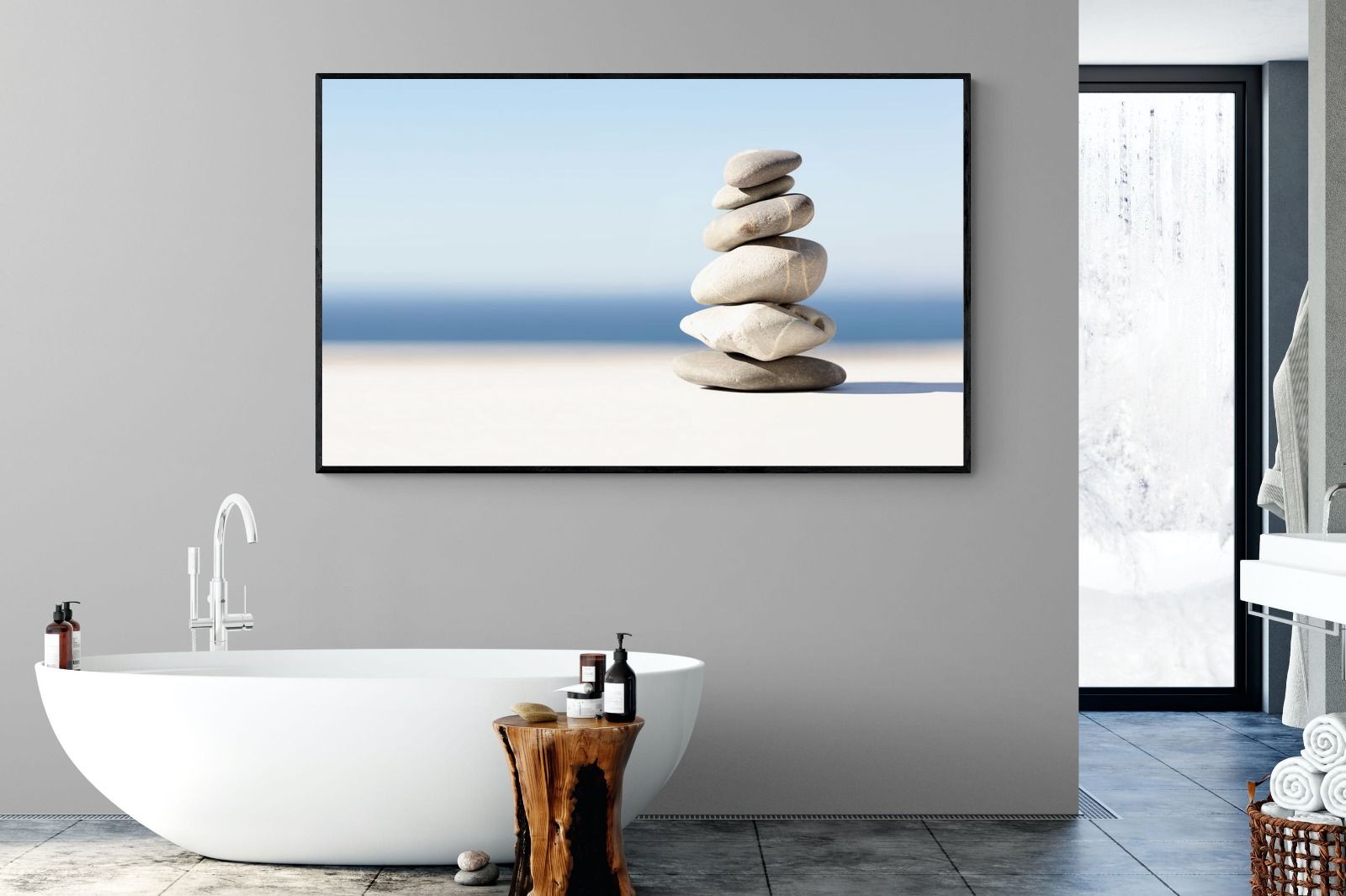 Zen Stones-Wall_Art-180 x 110cm-Mounted Canvas-Black-Pixalot