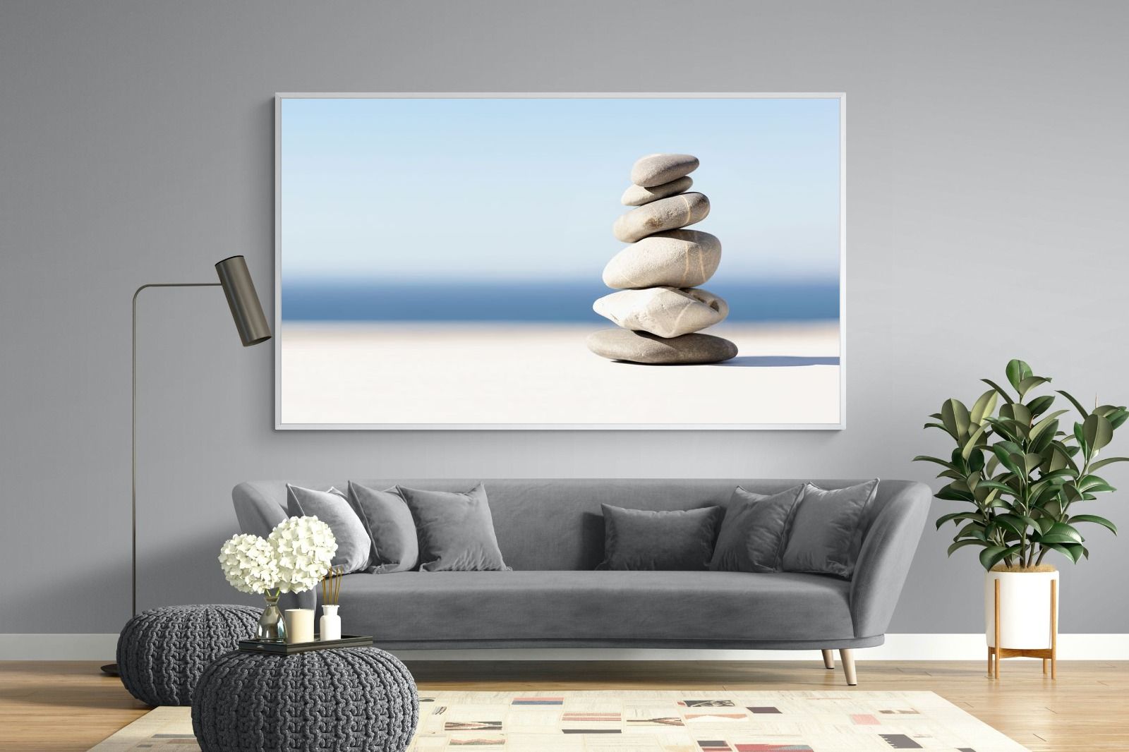 Zen Stones-Wall_Art-220 x 130cm-Mounted Canvas-White-Pixalot