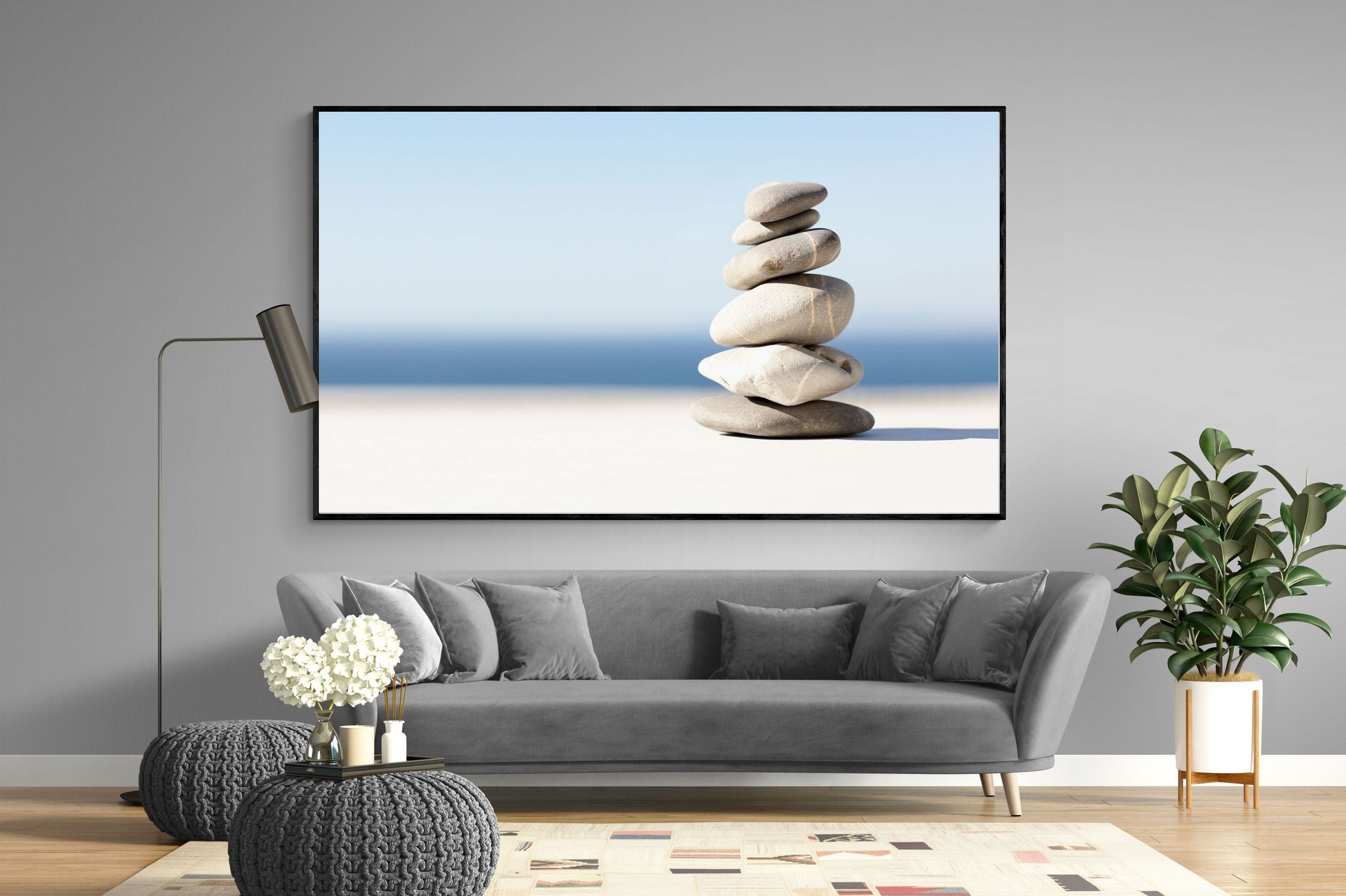 Zen Stones-Wall_Art-220 x 130cm-Mounted Canvas-Black-Pixalot