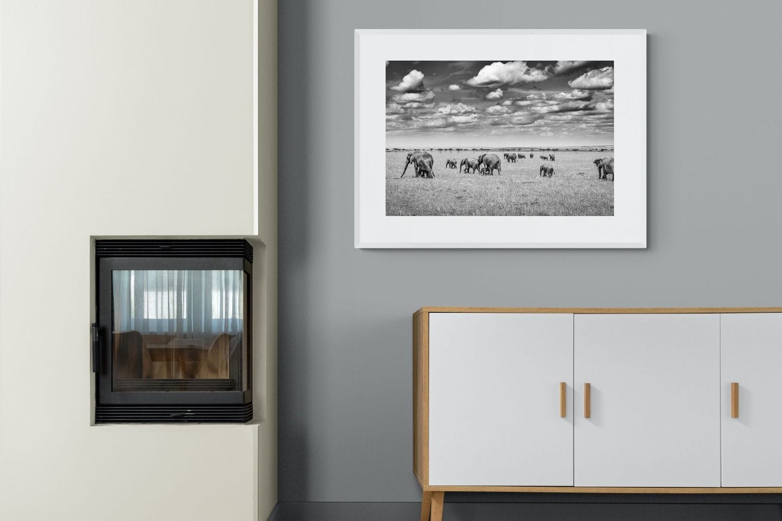 Amboseli Elephant Convoy-Wall_Art-100 x 75cm-Framed Print-White-Pixalot