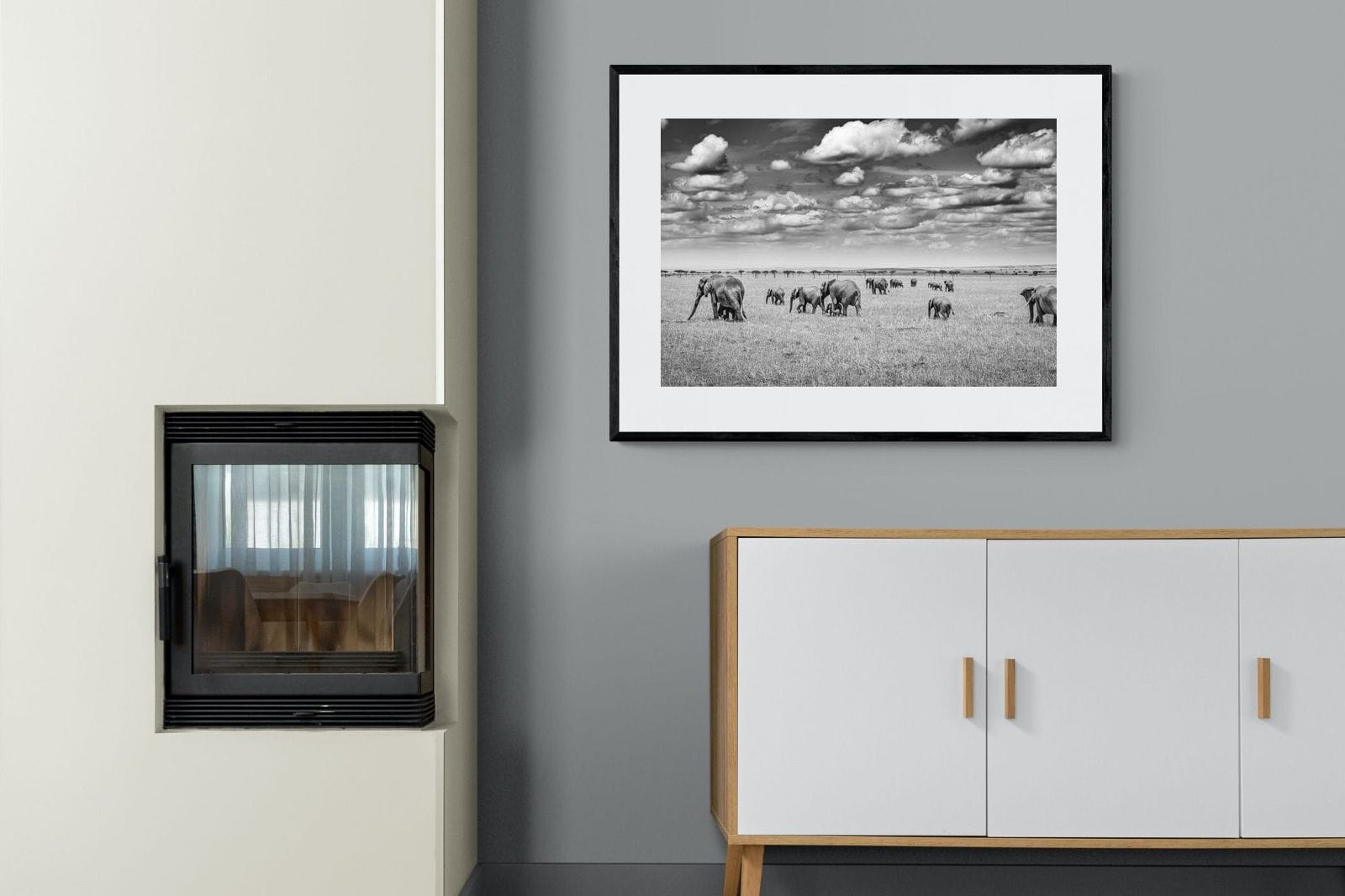 Amboseli Elephant Convoy-Wall_Art-100 x 75cm-Framed Print-Black-Pixalot