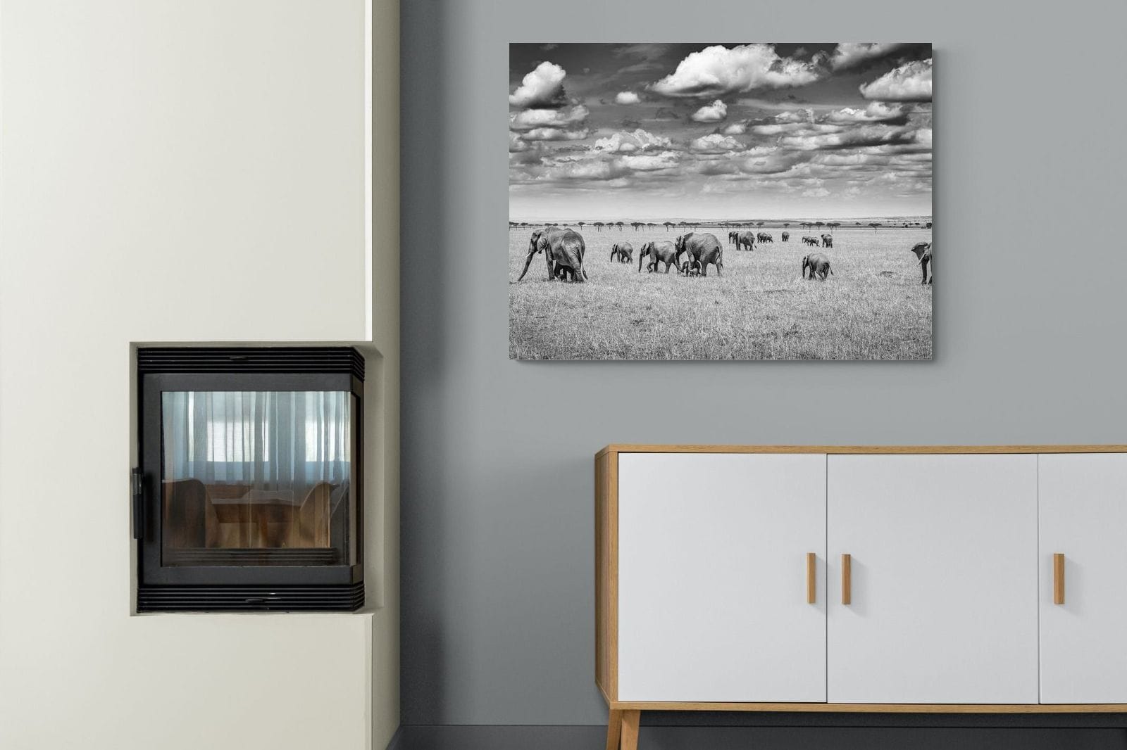 Amboseli Elephant Convoy-Wall_Art-100 x 75cm-Mounted Canvas-No Frame-Pixalot