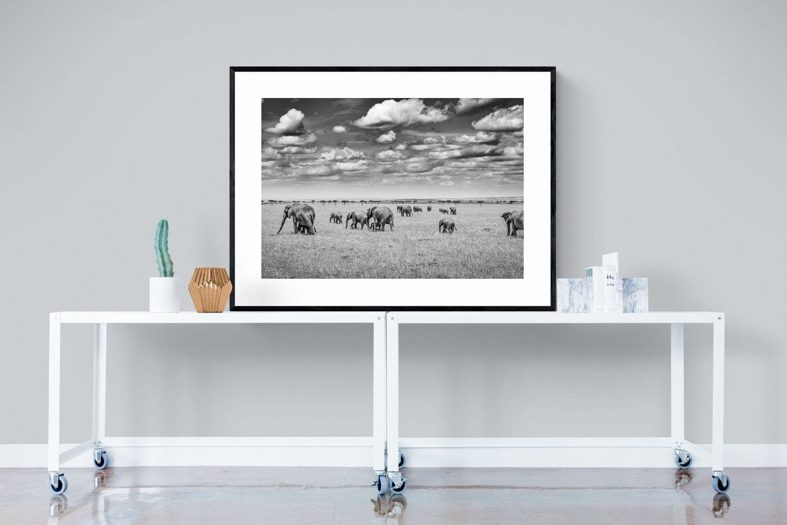 Amboseli Elephant Convoy-Wall_Art-120 x 90cm-Framed Print-Black-Pixalot