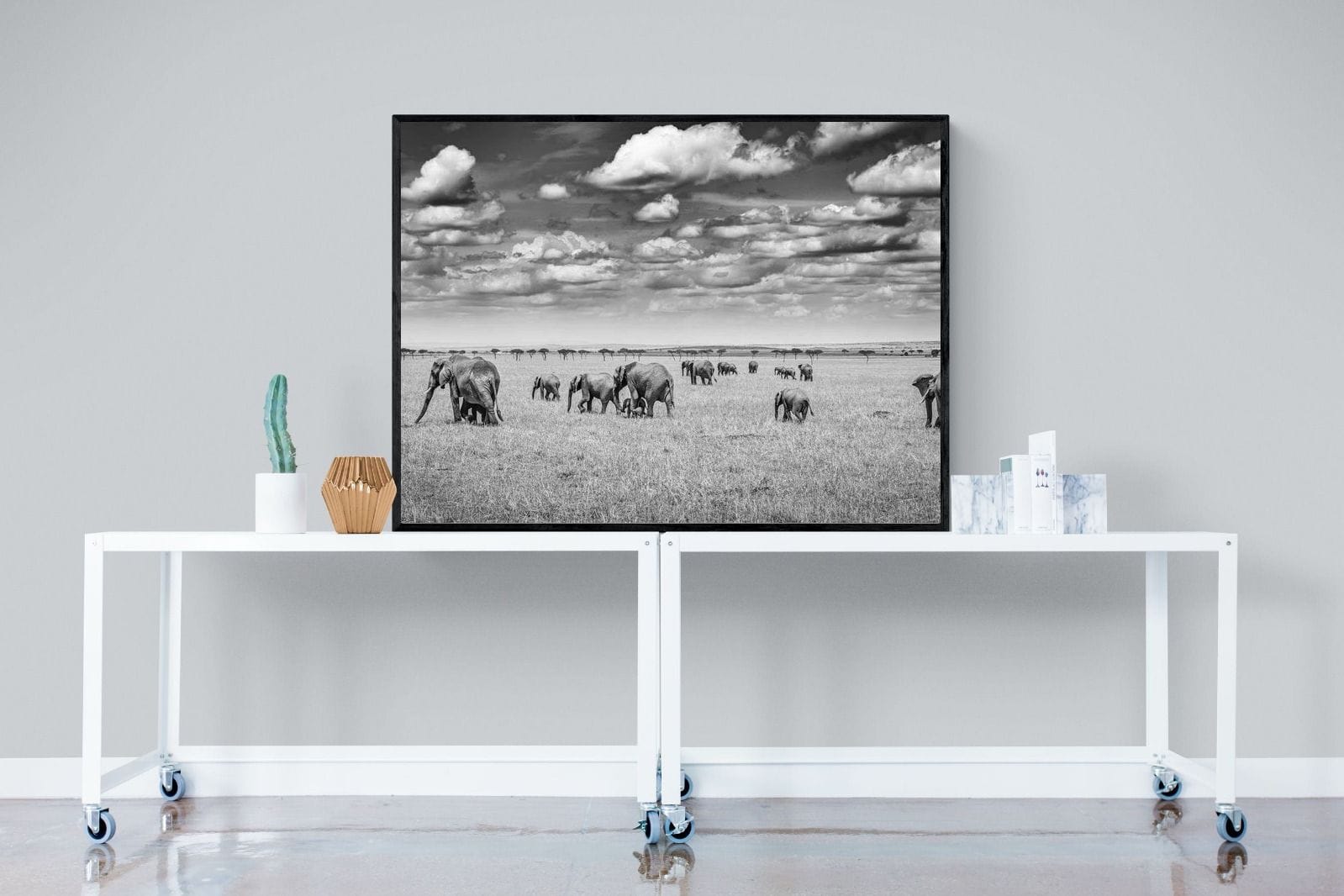 Amboseli Elephant Convoy-Wall_Art-120 x 90cm-Mounted Canvas-Black-Pixalot
