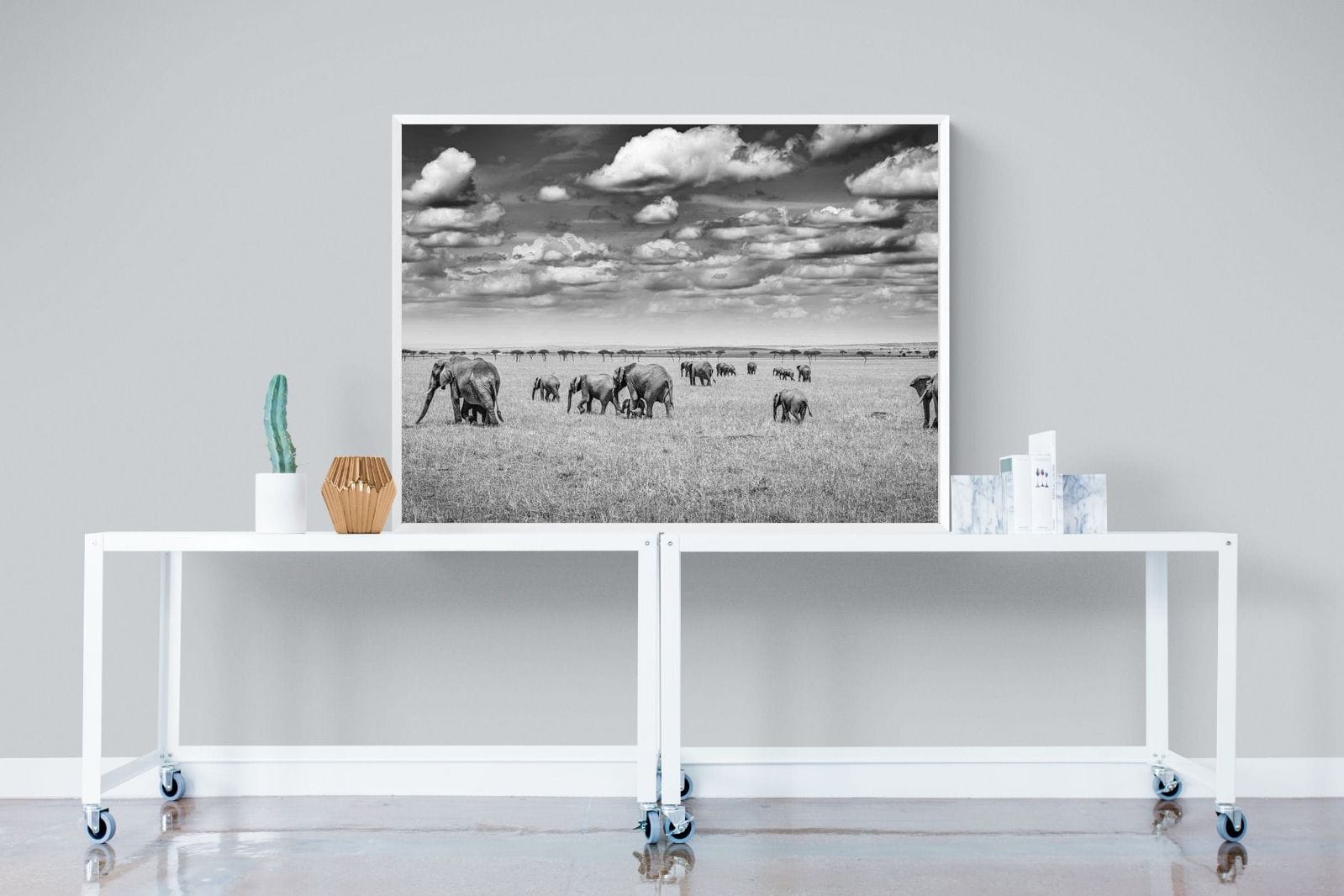 Amboseli Elephant Convoy-Wall_Art-120 x 90cm-Mounted Canvas-White-Pixalot