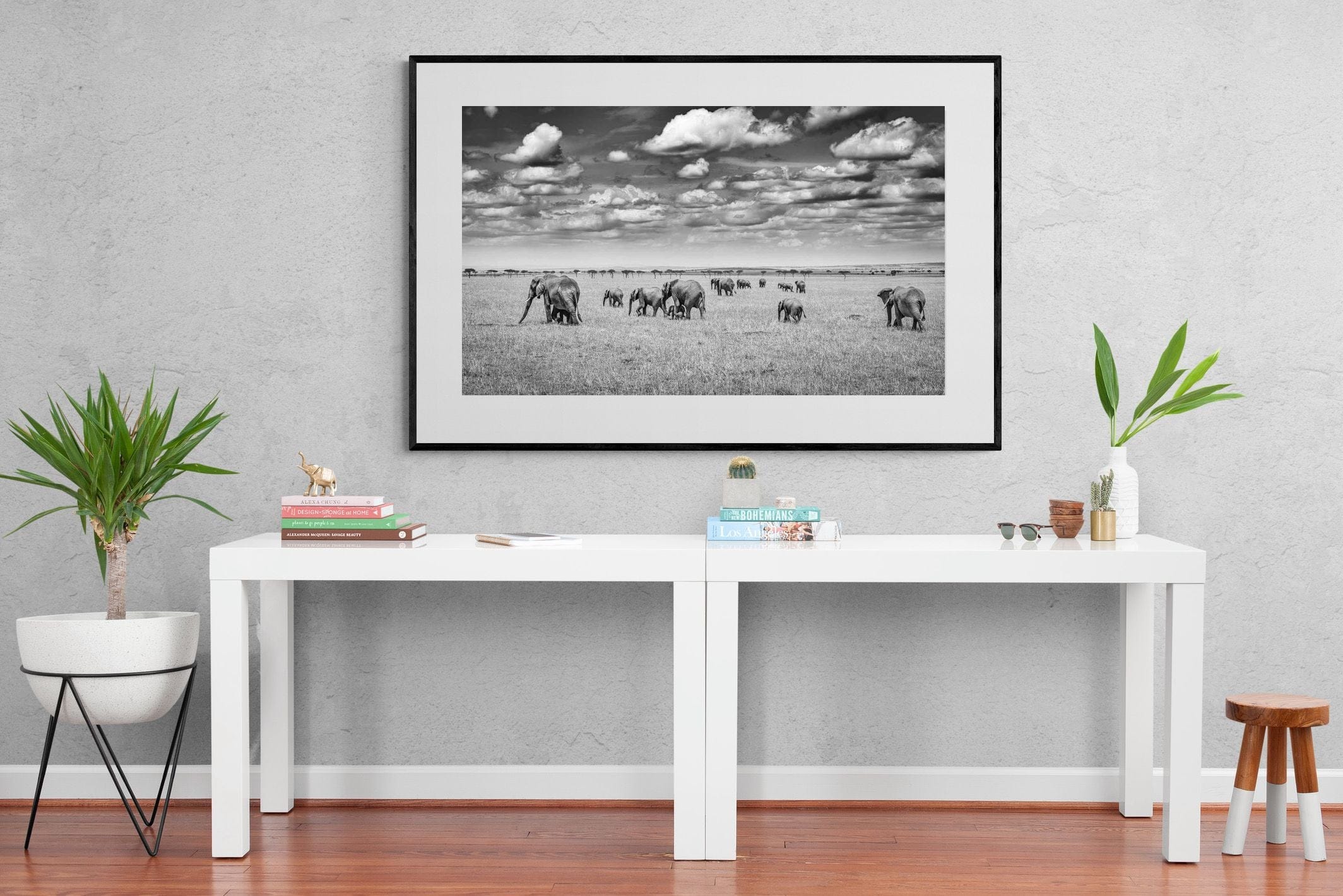 Amboseli Elephant Convoy-Wall_Art-150 x 100cm-Framed Print-Black-Pixalot