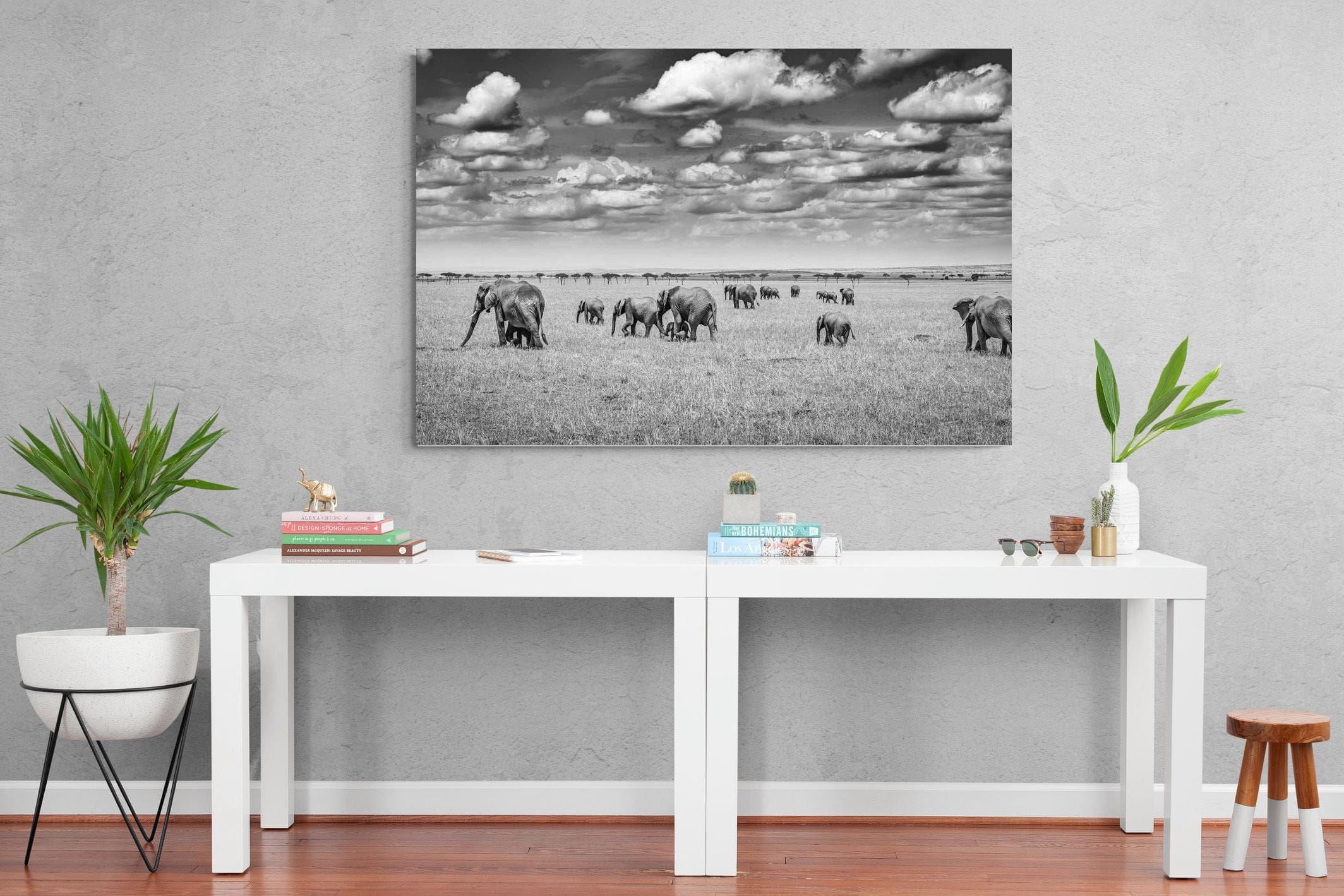 Amboseli Elephant Convoy-Wall_Art-150 x 100cm-Mounted Canvas-No Frame-Pixalot