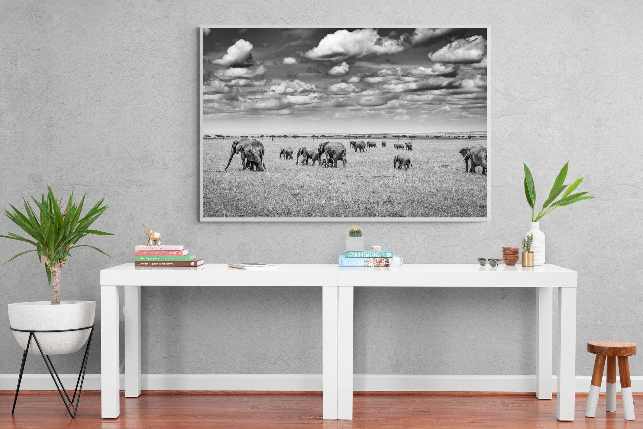 Amboseli Elephant Convoy-Wall_Art-150 x 100cm-Mounted Canvas-White-Pixalot