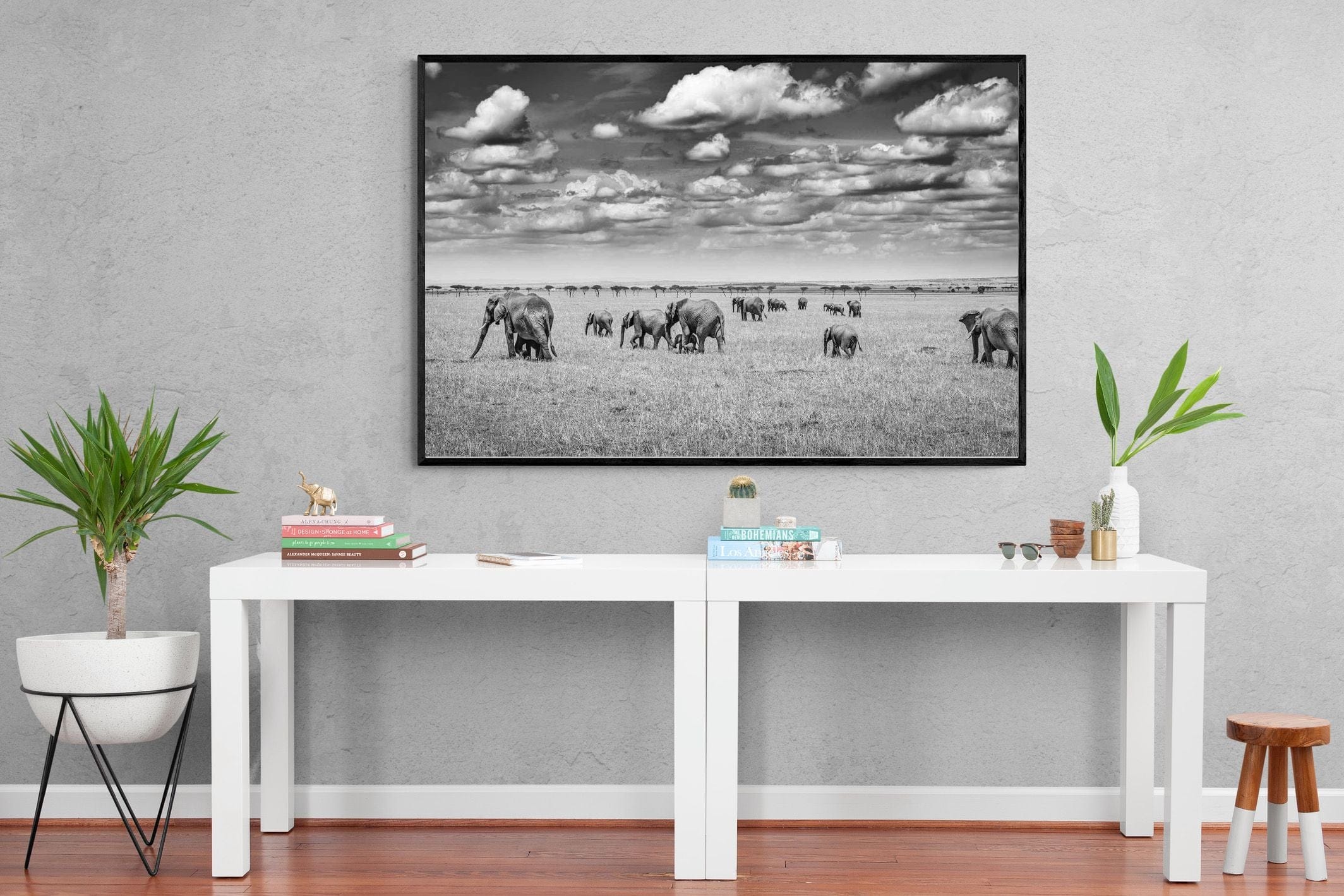 Amboseli Elephant Convoy-Wall_Art-150 x 100cm-Mounted Canvas-Black-Pixalot