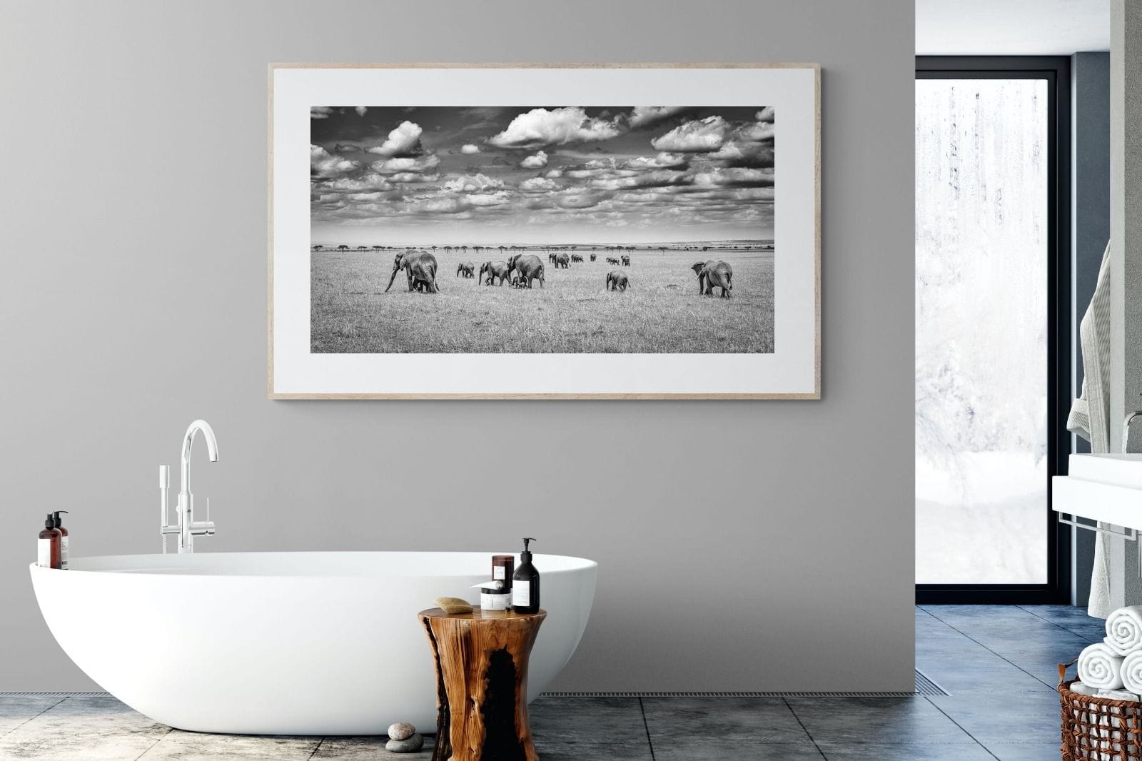 Amboseli Elephant Convoy-Wall_Art-180 x 110cm-Framed Print-Wood-Pixalot