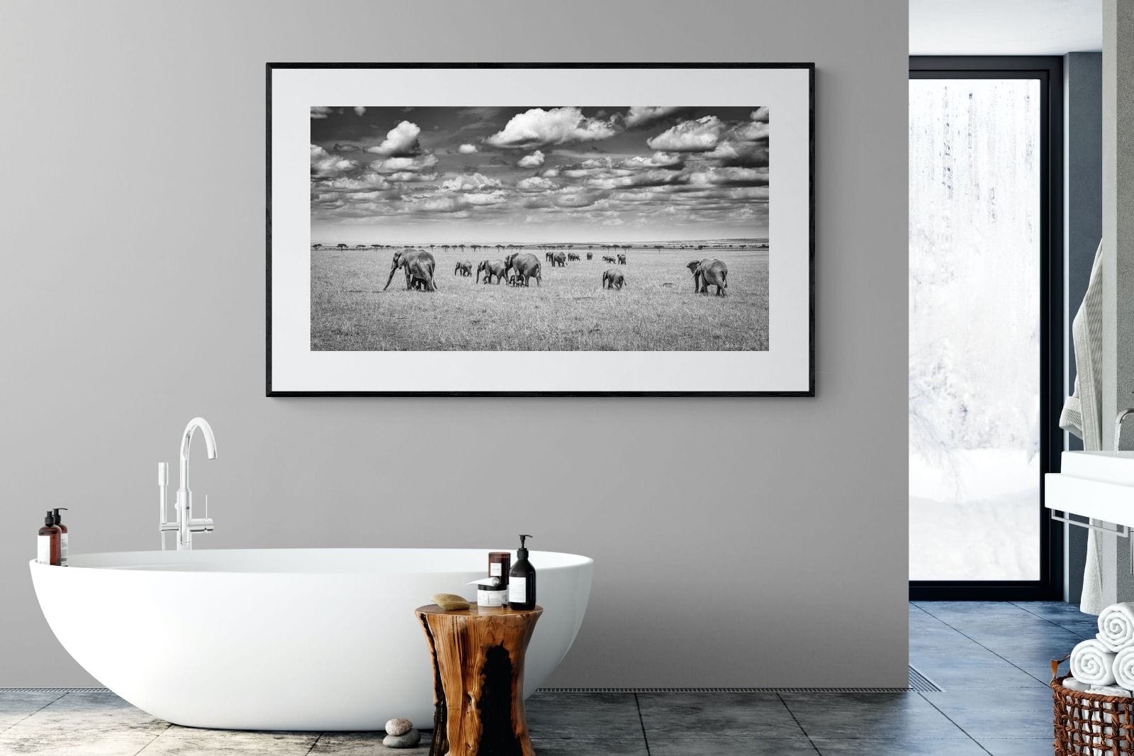 Amboseli Elephant Convoy-Wall_Art-180 x 110cm-Framed Print-Black-Pixalot