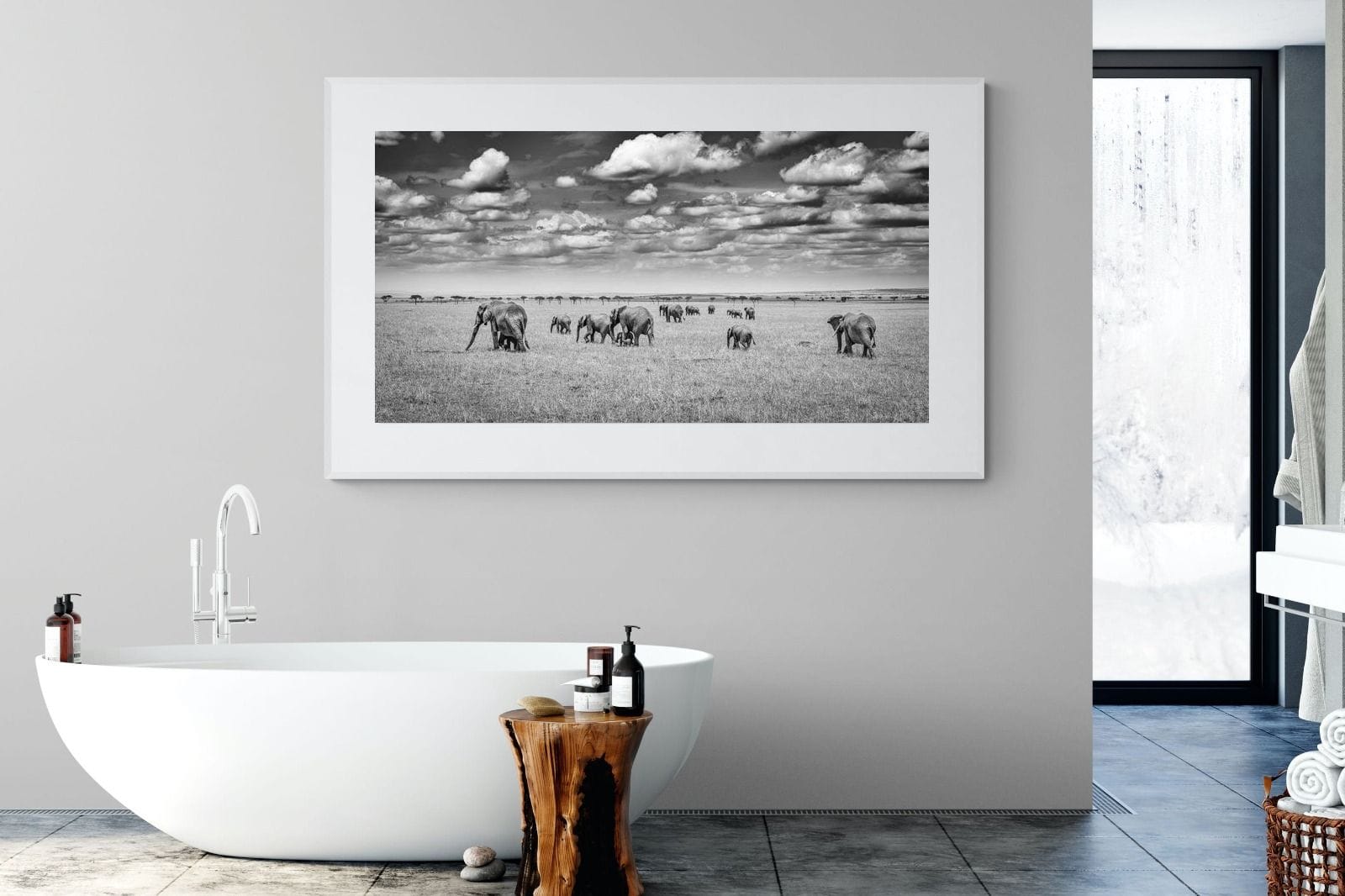 Amboseli Elephant Convoy-Wall_Art-180 x 110cm-Framed Print-White-Pixalot