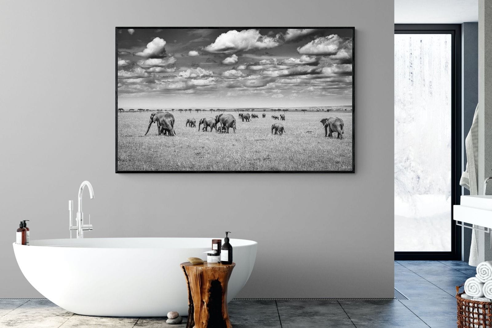 Amboseli Elephant Convoy-Wall_Art-180 x 110cm-Mounted Canvas-Black-Pixalot