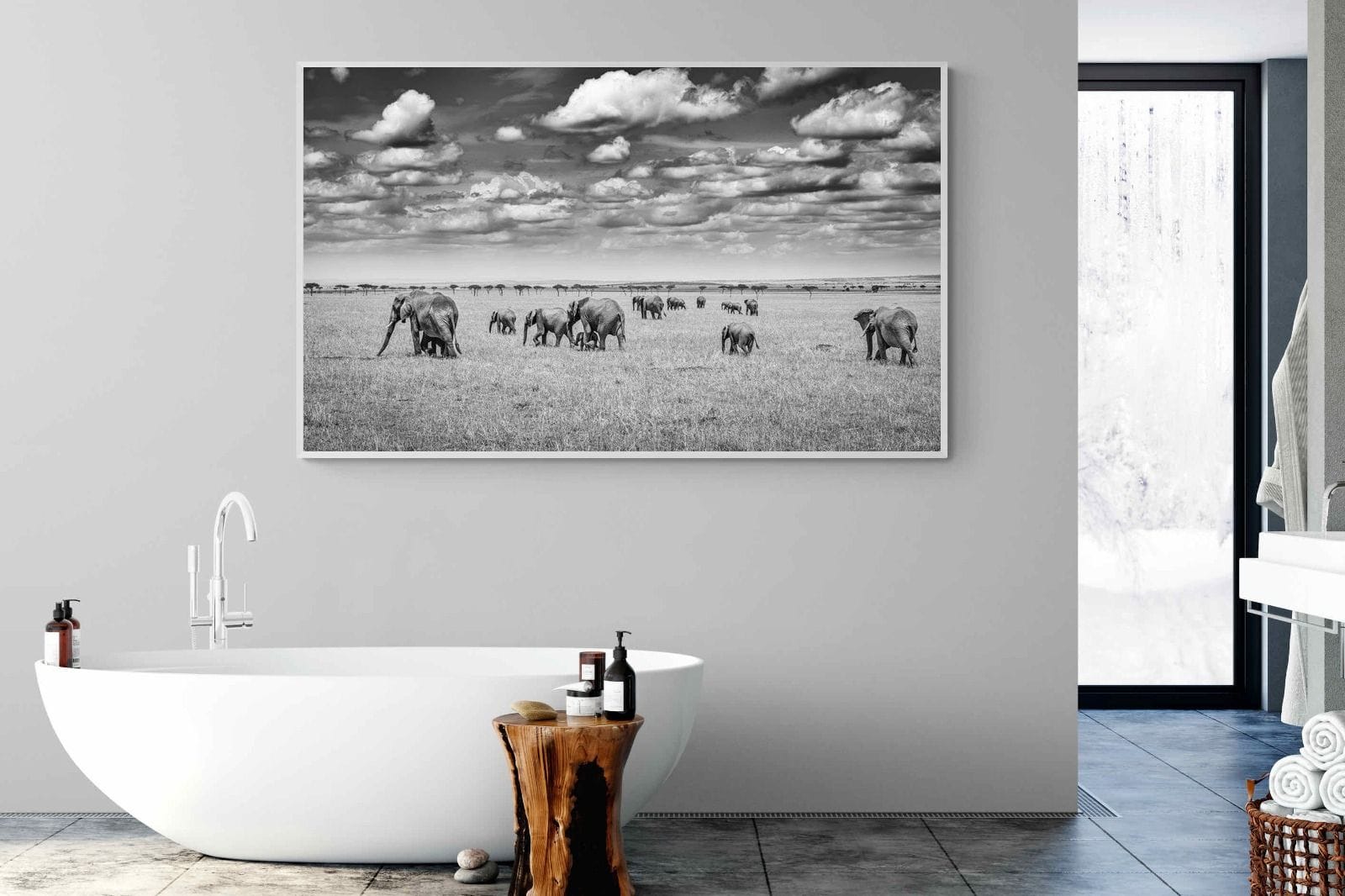 Amboseli Elephant Convoy-Wall_Art-180 x 110cm-Mounted Canvas-White-Pixalot