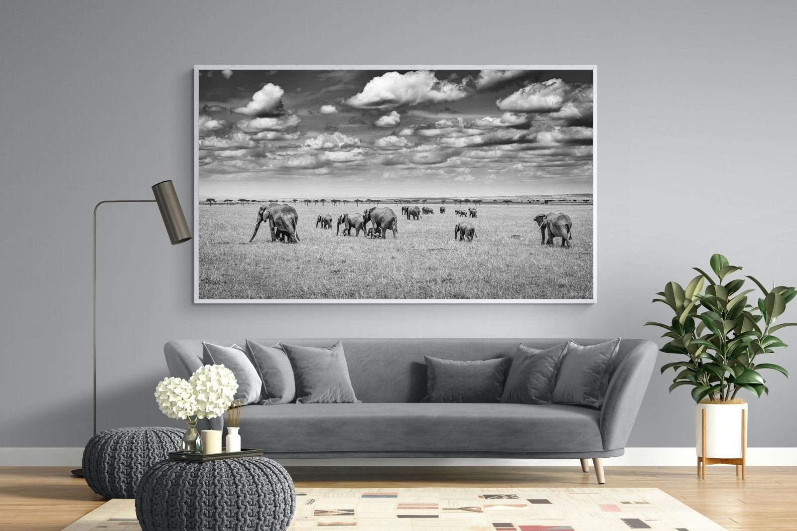 Amboseli Elephant Convoy-Wall_Art-220 x 130cm-Mounted Canvas-White-Pixalot