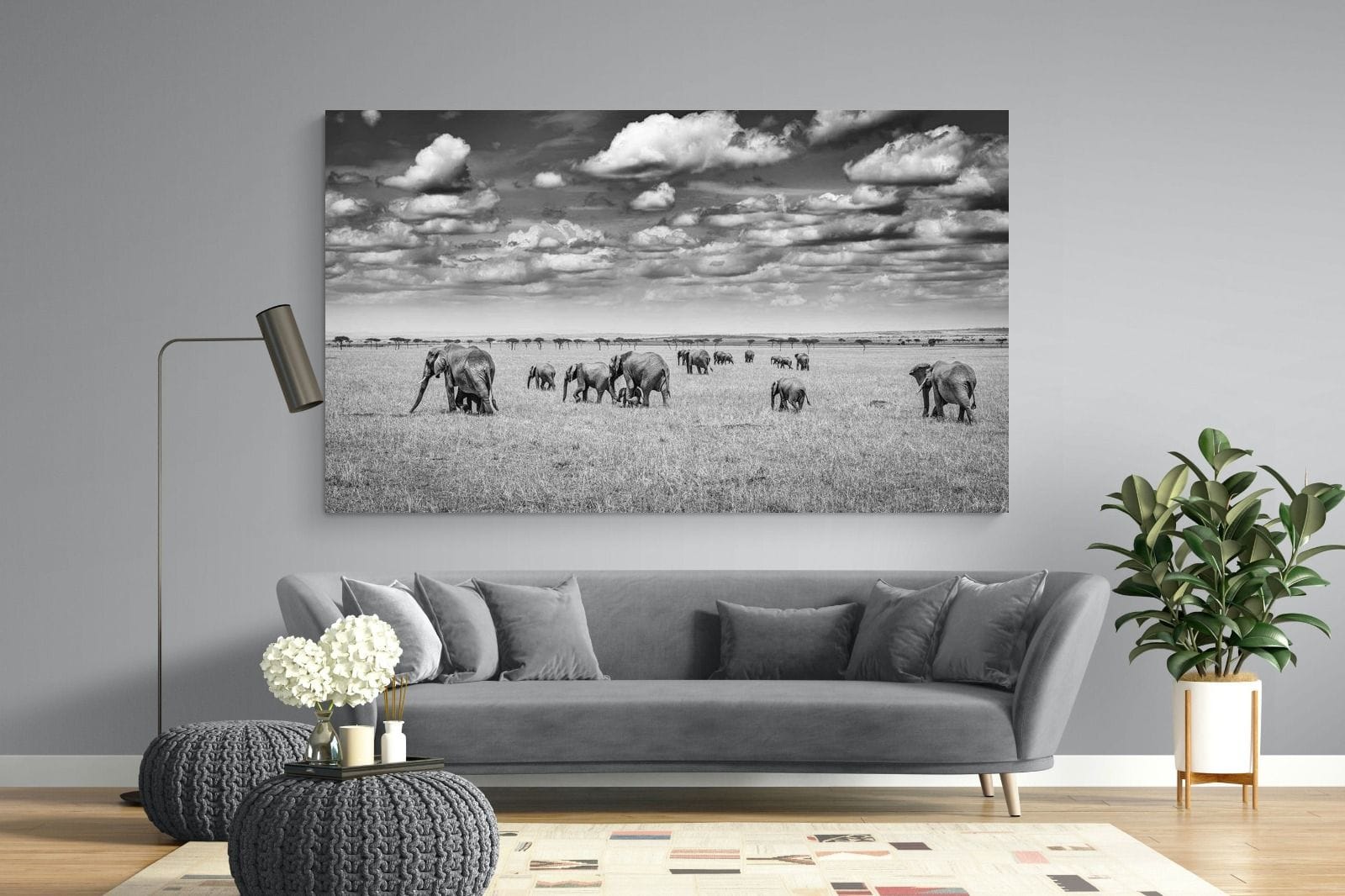 Amboseli Elephant Convoy-Wall_Art-220 x 130cm-Mounted Canvas-No Frame-Pixalot
