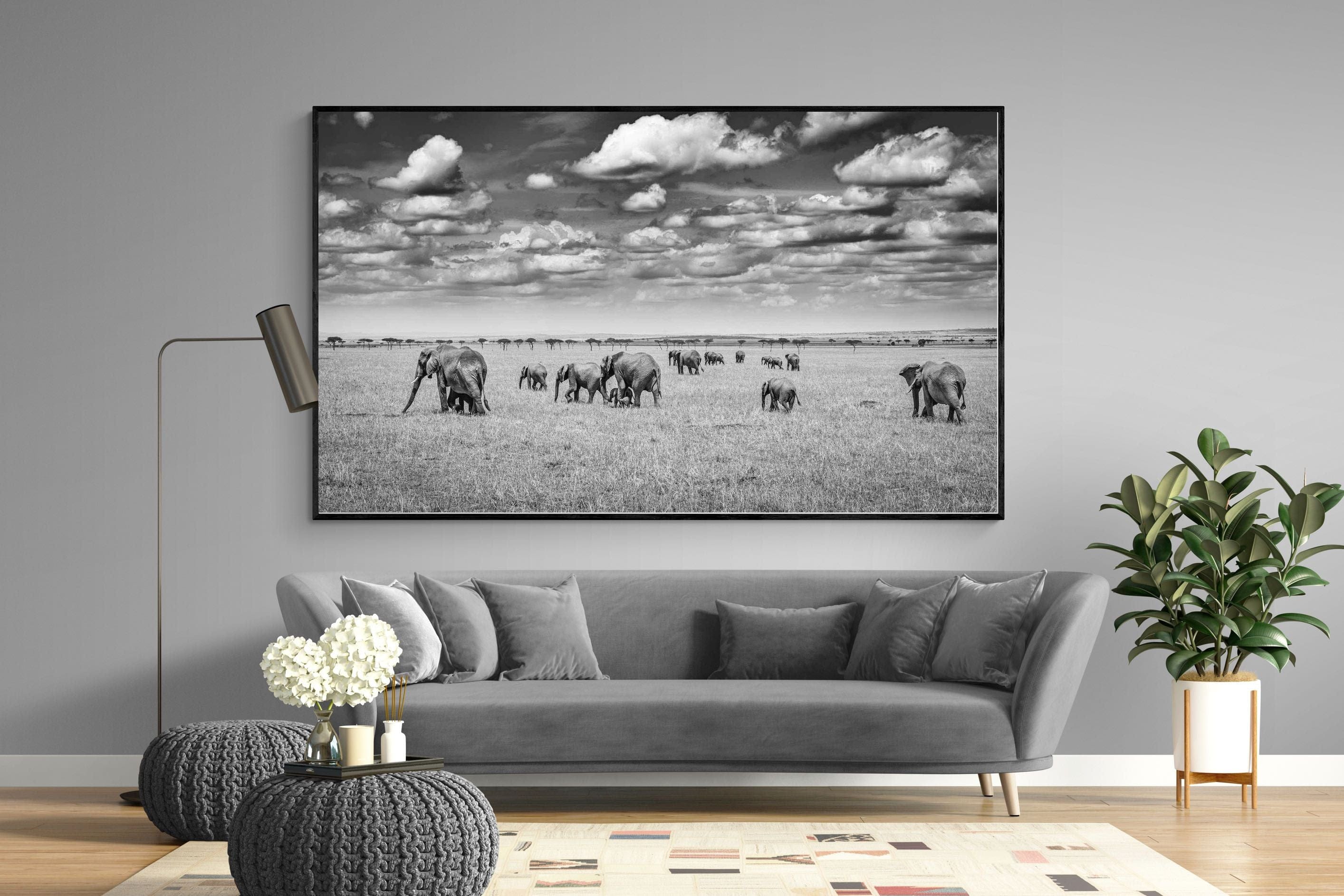 Amboseli Elephant Convoy-Wall_Art-220 x 130cm-Mounted Canvas-Black-Pixalot
