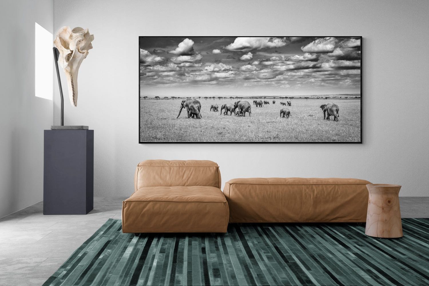 Amboseli Elephant Convoy-Wall_Art-275 x 130cm-Mounted Canvas-Black-Pixalot
