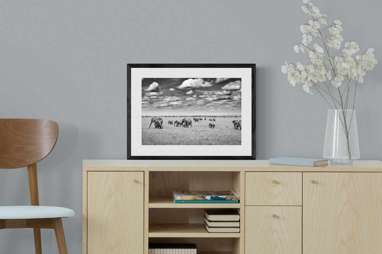 Amboseli Elephant Convoy-Wall_Art-60 x 45cm-Framed Print-Black-Pixalot