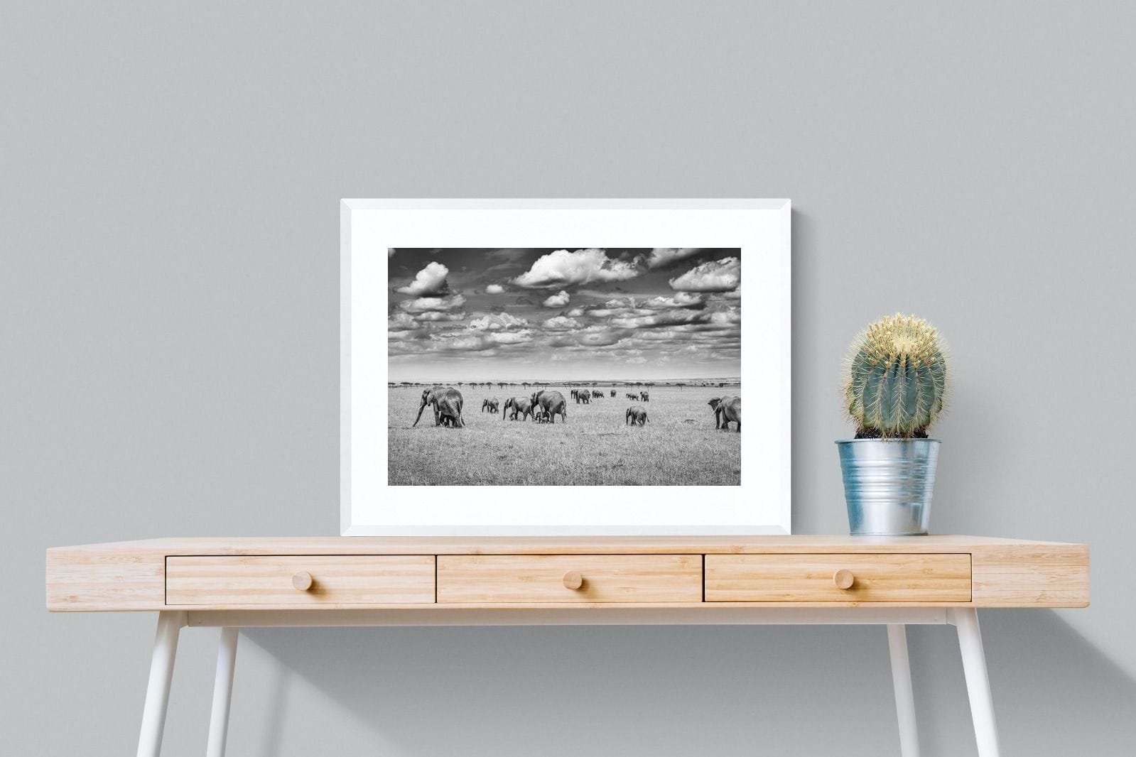 Amboseli Elephant Convoy-Wall_Art-80 x 60cm-Framed Print-White-Pixalot