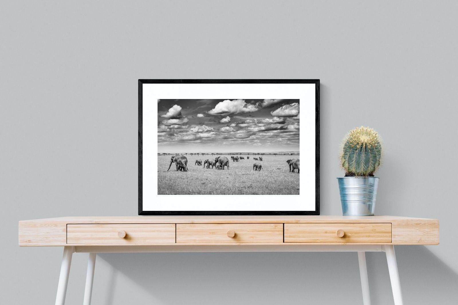 Amboseli Elephant Convoy-Wall_Art-80 x 60cm-Framed Print-Black-Pixalot