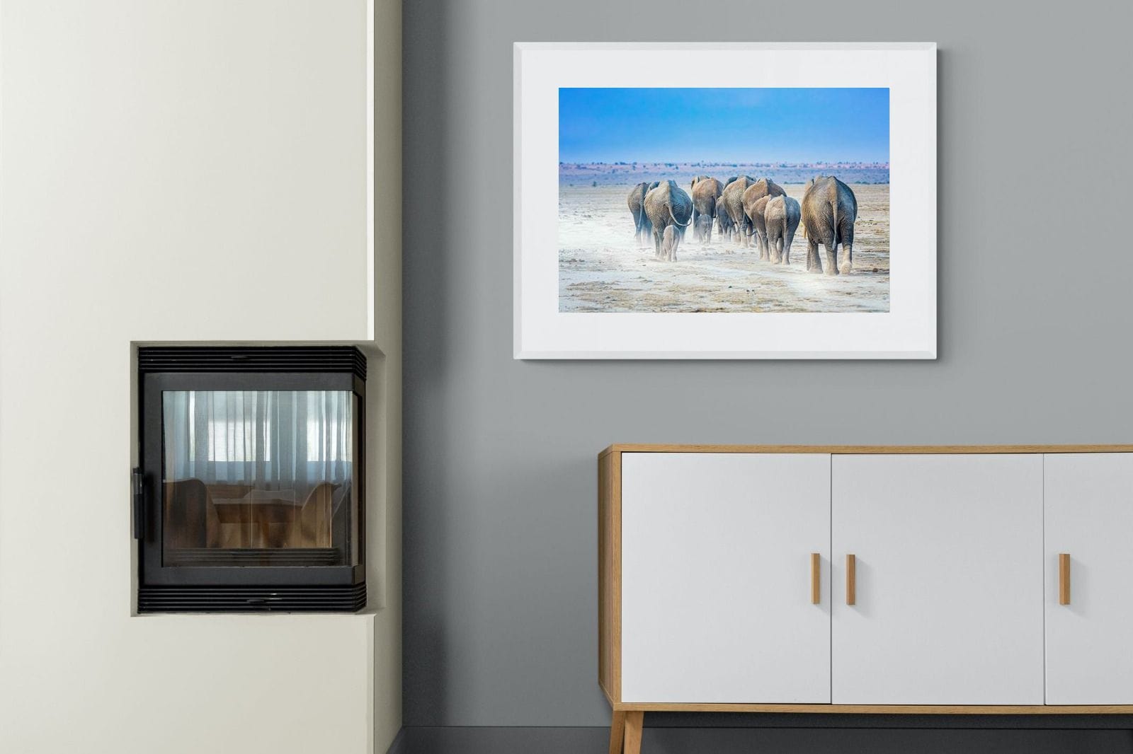 Amboseli Lake Convoy-Wall_Art-100 x 75cm-Framed Print-White-Pixalot