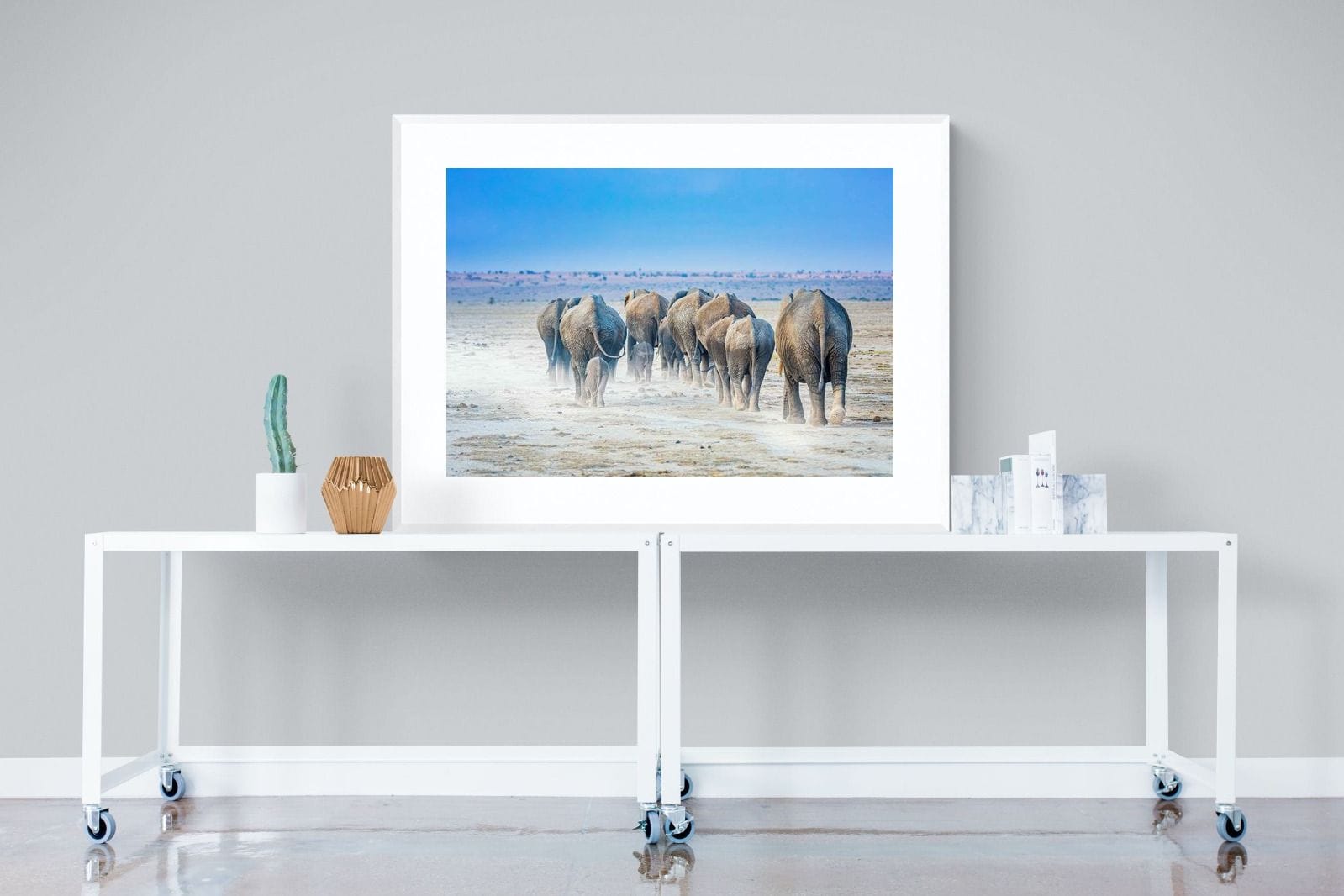 Amboseli Lake Convoy-Wall_Art-120 x 90cm-Framed Print-White-Pixalot