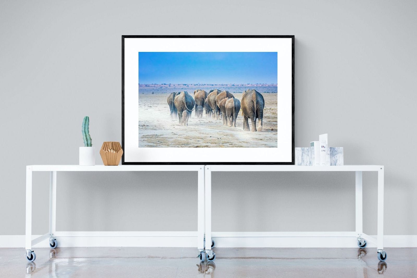 Amboseli Lake Convoy-Wall_Art-120 x 90cm-Framed Print-Black-Pixalot