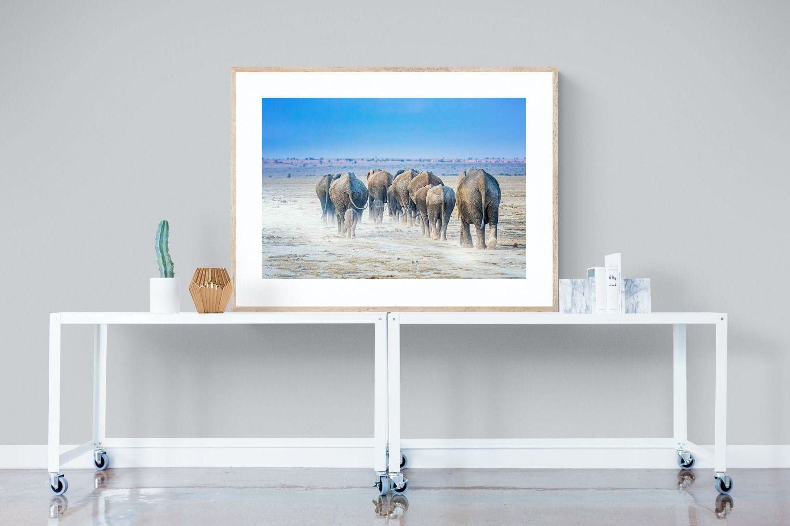 Amboseli Lake Convoy-Wall_Art-120 x 90cm-Framed Print-Wood-Pixalot