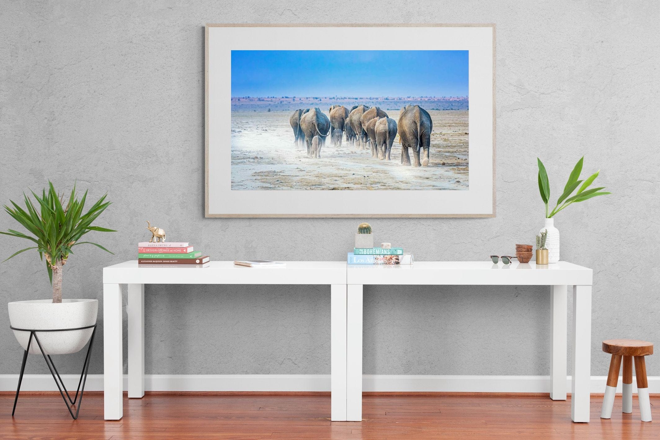 Amboseli Lake Convoy-Wall_Art-150 x 100cm-Framed Print-Wood-Pixalot