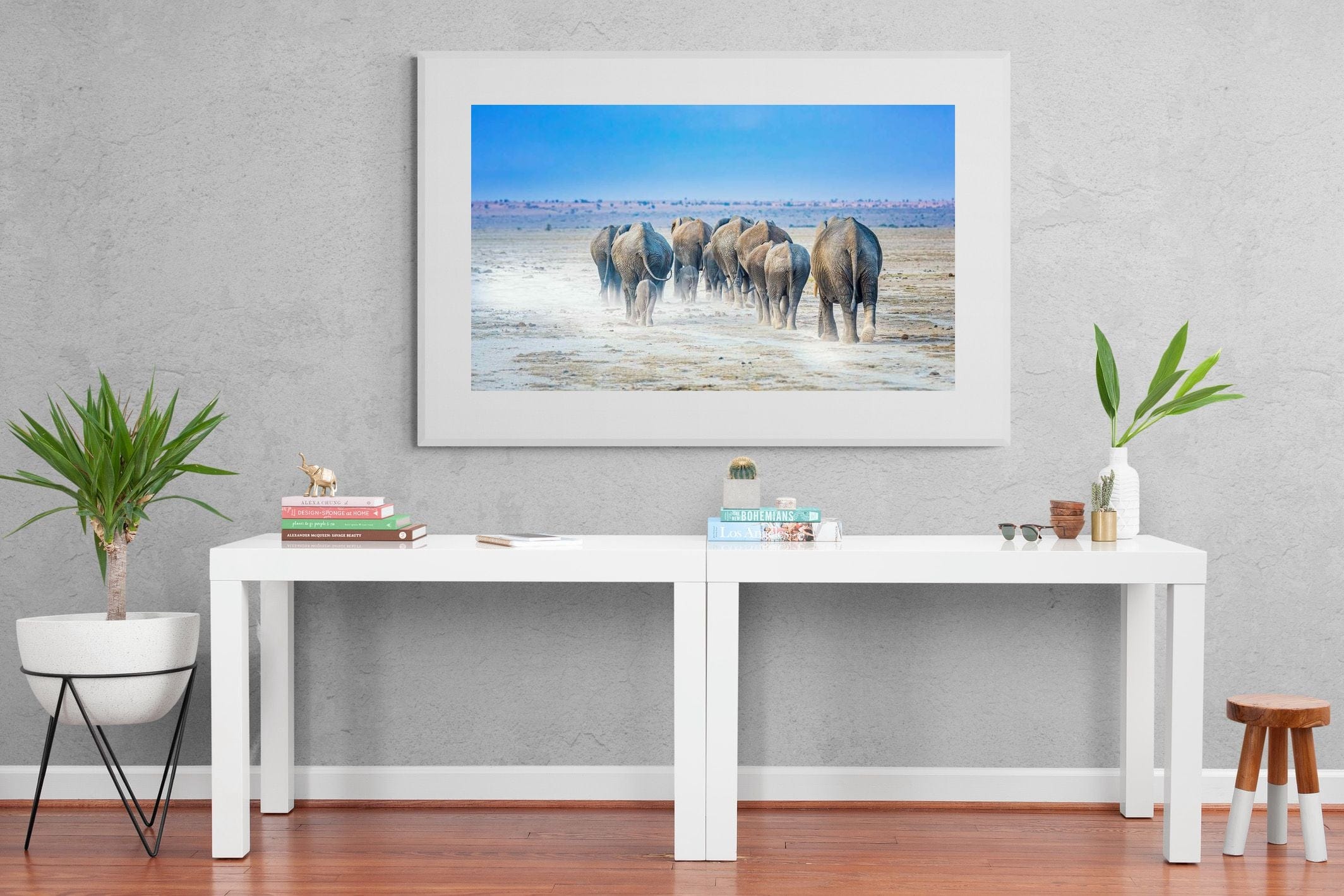 Amboseli Lake Convoy-Wall_Art-150 x 100cm-Framed Print-White-Pixalot