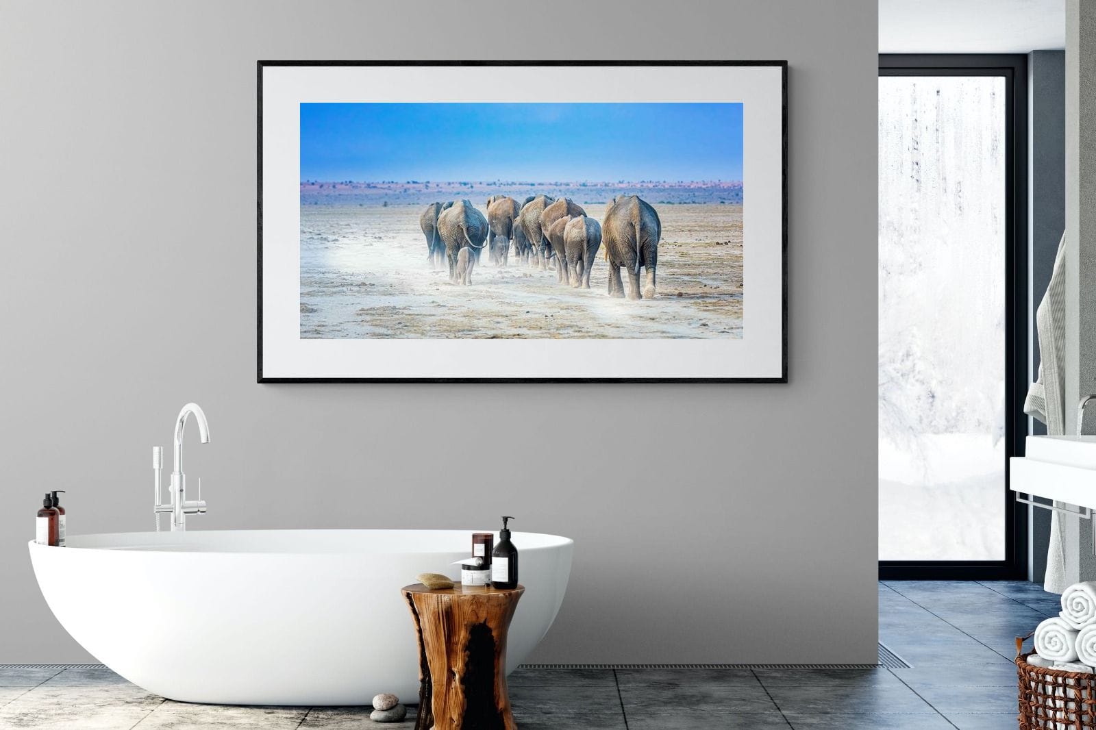 Amboseli Lake Convoy-Wall_Art-180 x 110cm-Framed Print-Black-Pixalot
