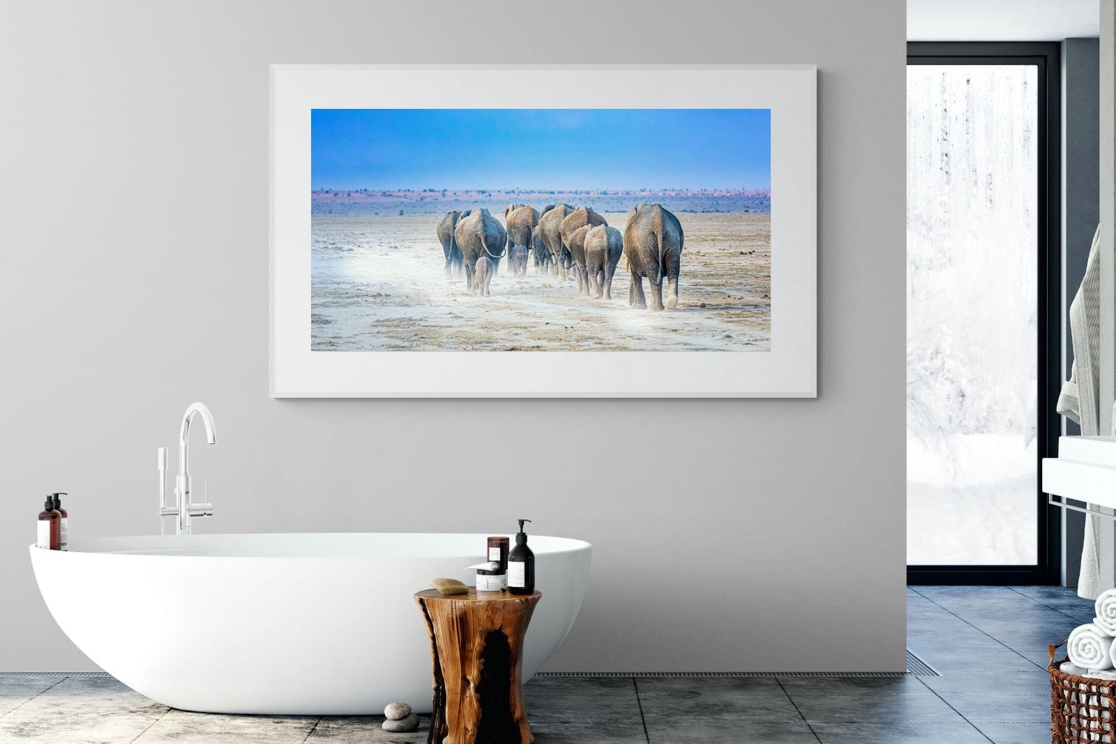 Amboseli Lake Convoy-Wall_Art-180 x 110cm-Framed Print-White-Pixalot