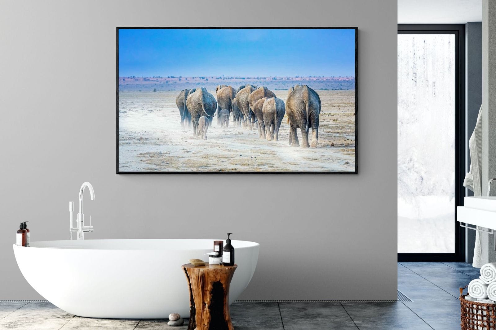 Amboseli Lake Convoy-Wall_Art-180 x 110cm-Mounted Canvas-Black-Pixalot