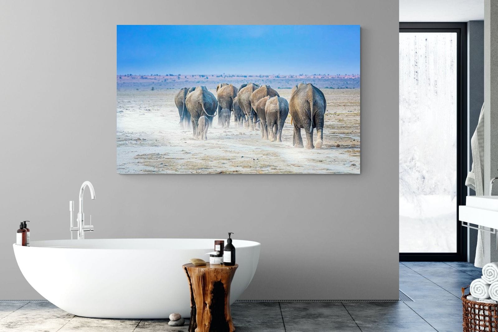 Amboseli Lake Convoy-Wall_Art-180 x 110cm-Mounted Canvas-No Frame-Pixalot