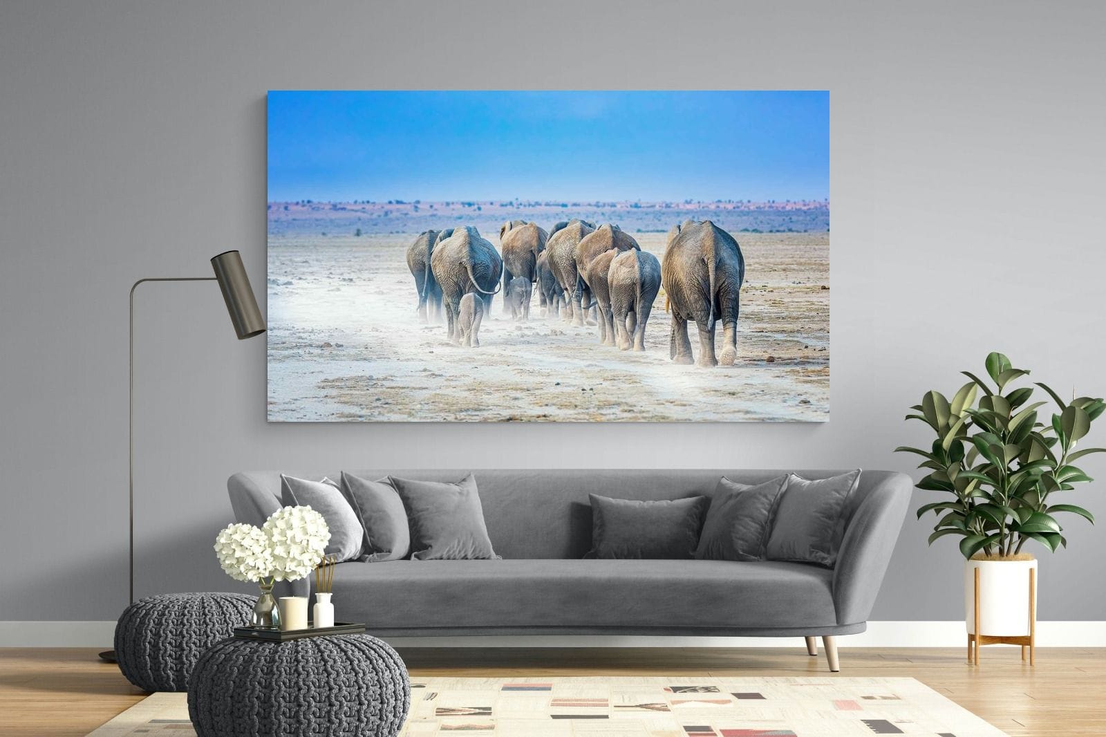 Amboseli Lake Convoy-Wall_Art-220 x 130cm-Mounted Canvas-No Frame-Pixalot