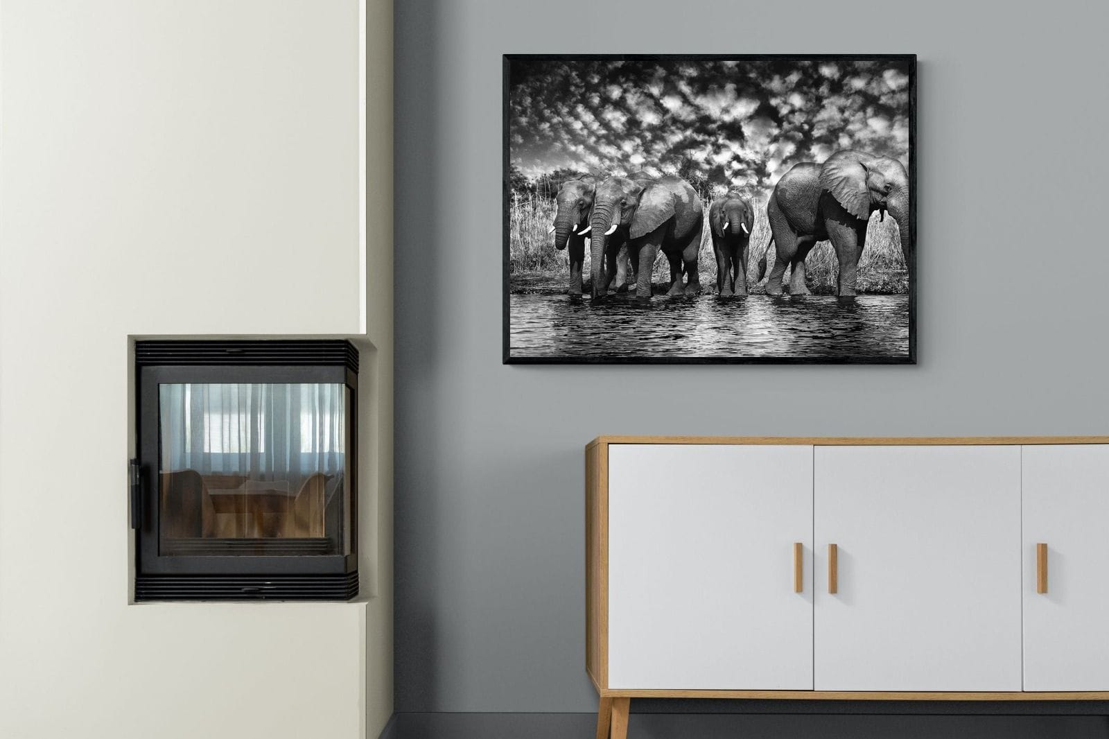 Amboseli Lake-Wall_Art-100 x 75cm-Mounted Canvas-Black-Pixalot