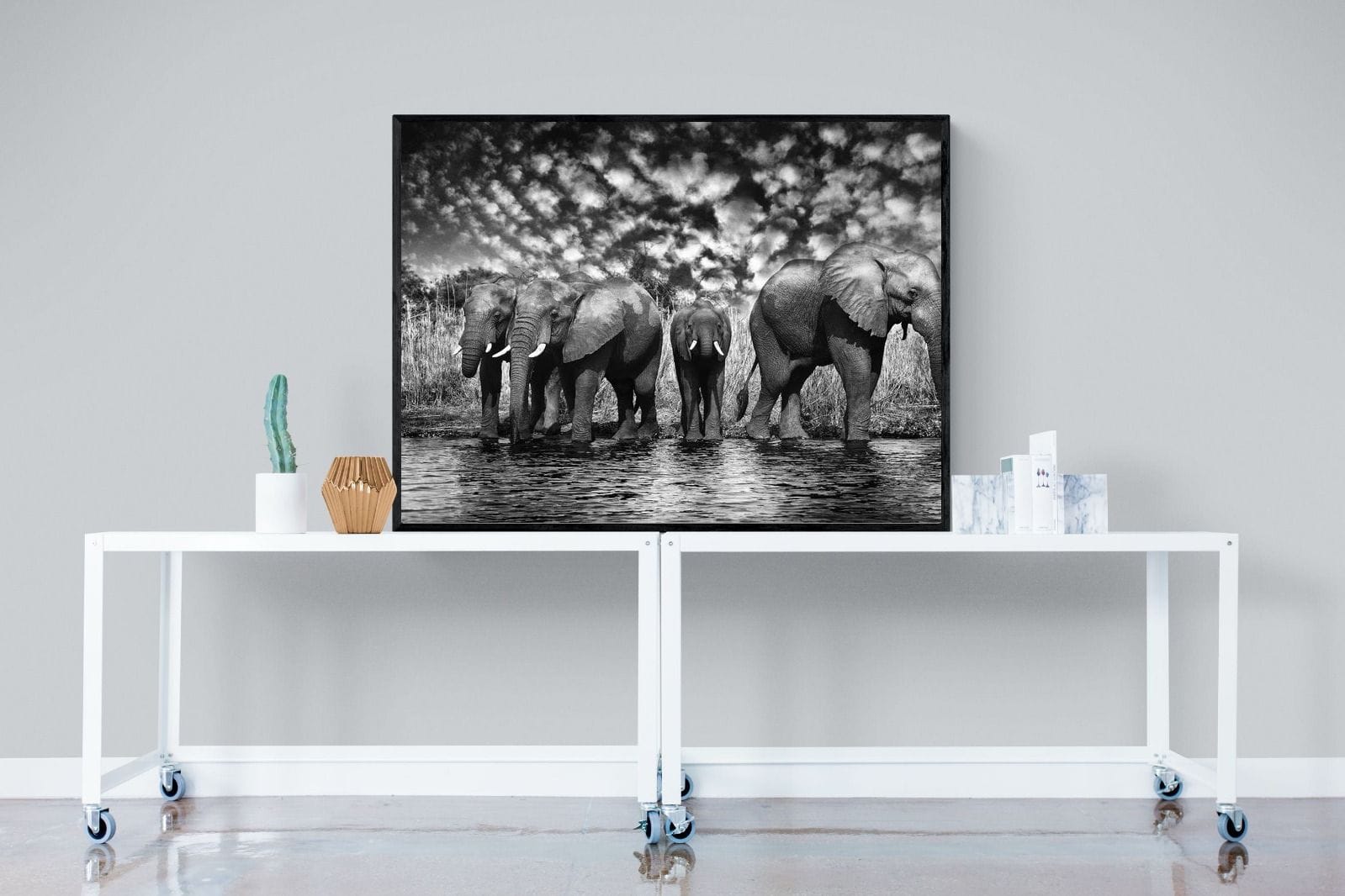 Amboseli Lake-Wall_Art-120 x 90cm-Mounted Canvas-Black-Pixalot