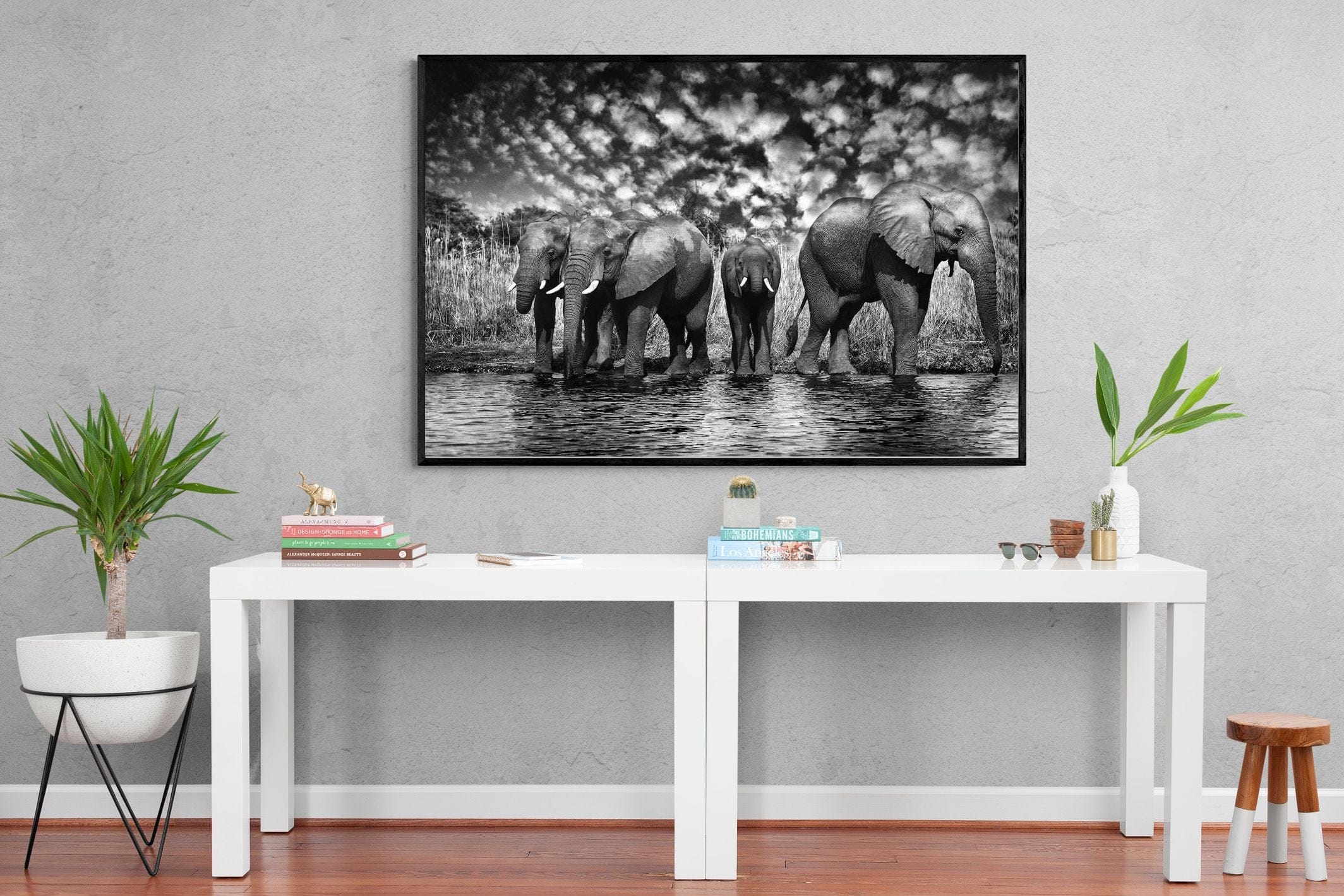Amboseli Lake-Wall_Art-150 x 100cm-Mounted Canvas-Black-Pixalot