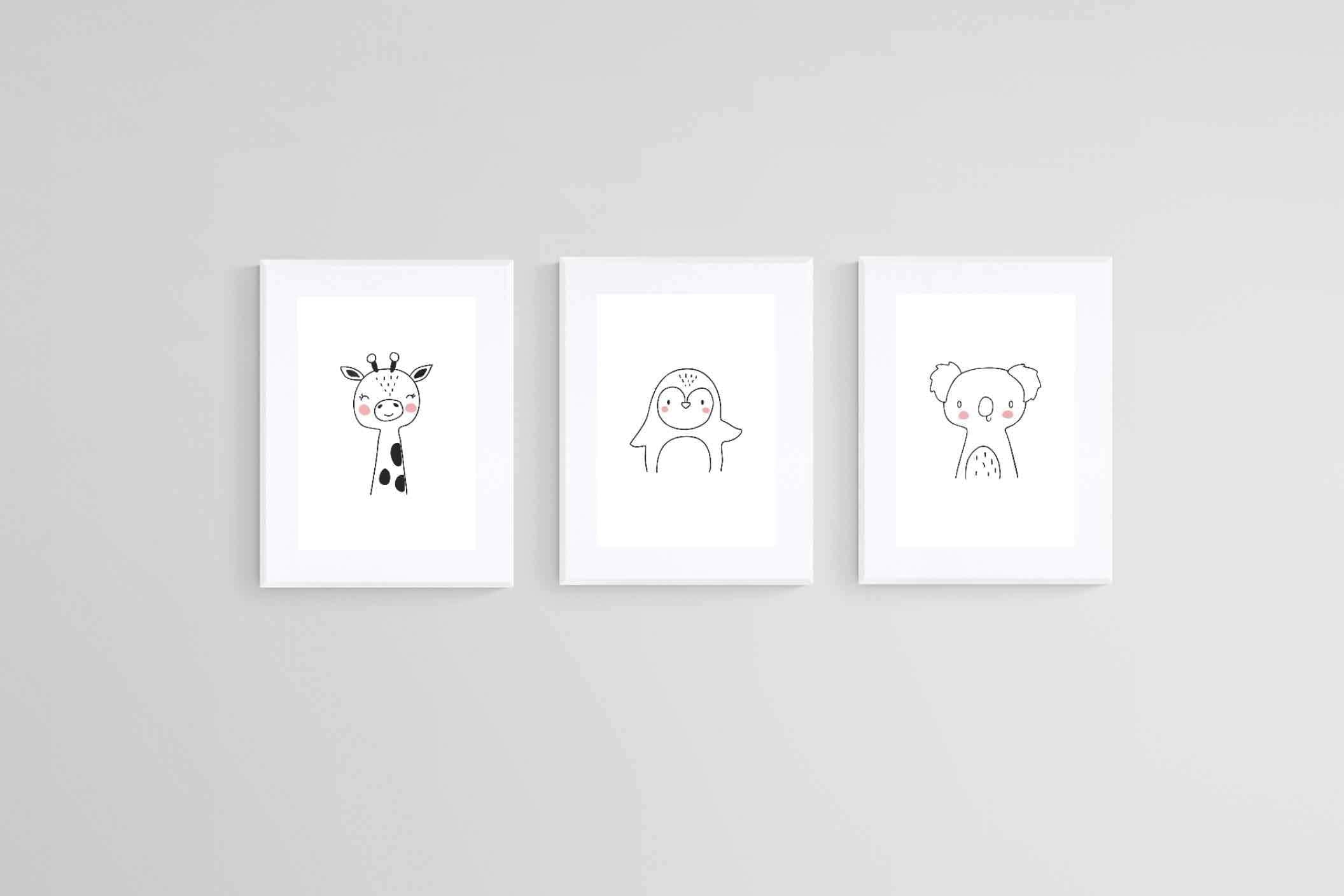 Animal Friends Set-Wall_Art-60 x 80cm (x3)-Framed Print-White-Pixalot