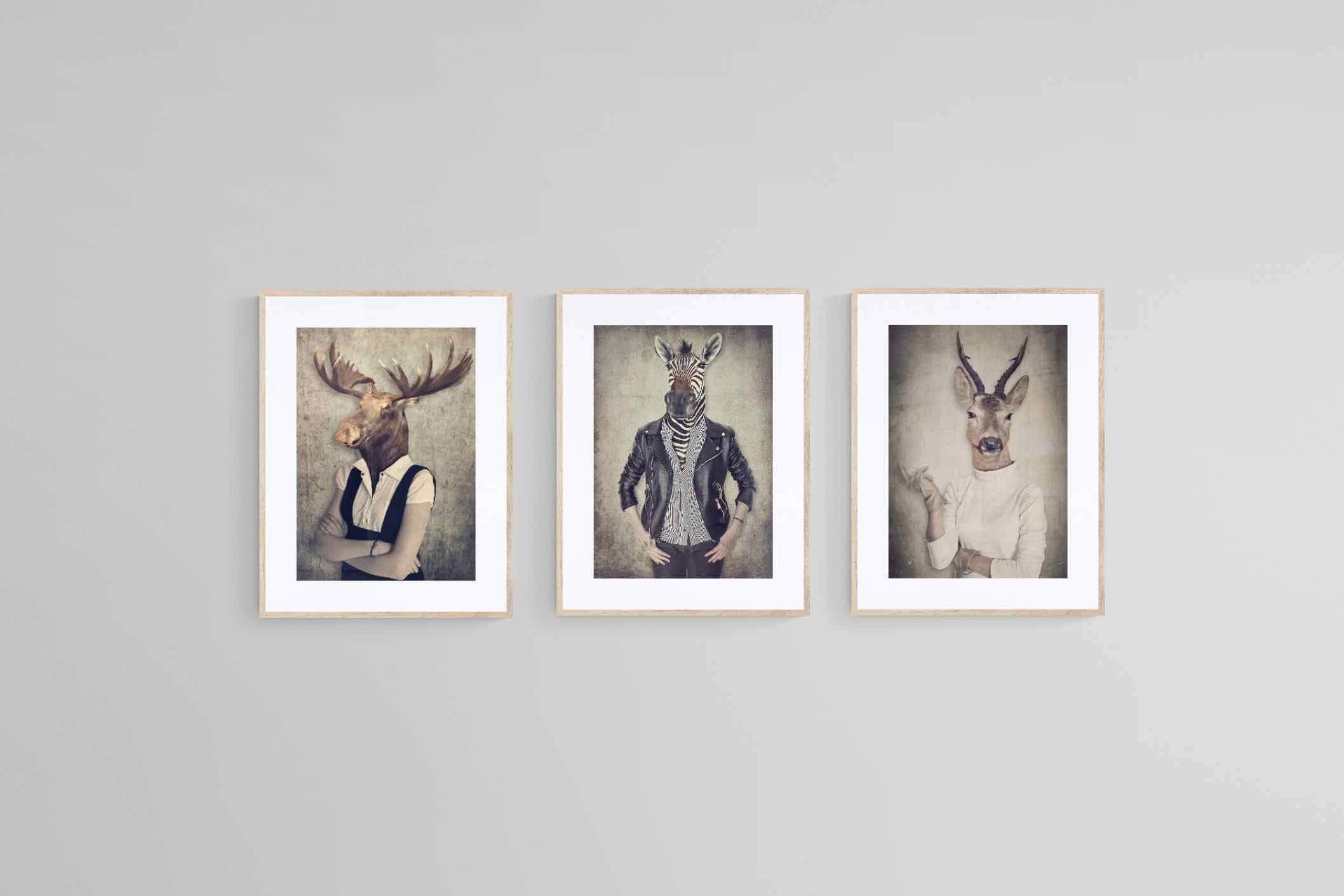 Animal Heads Art Set-Wall_Art-45 x 60cm (x3)-Framed Print-Wood-Pixalot