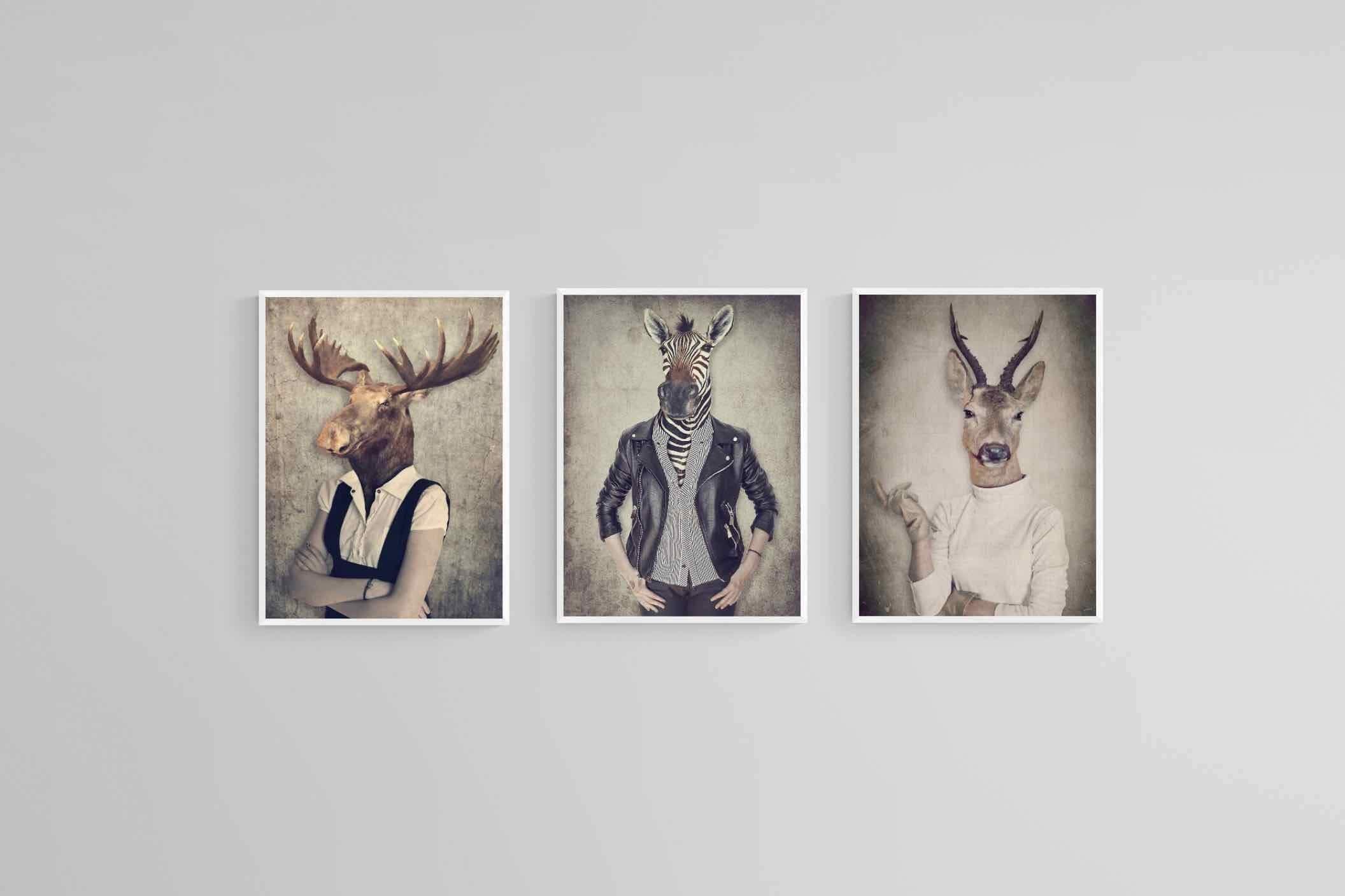 Animal Heads Art Set-Wall_Art-45 x 60cm (x3)-Mounted Canvas-White-Pixalot