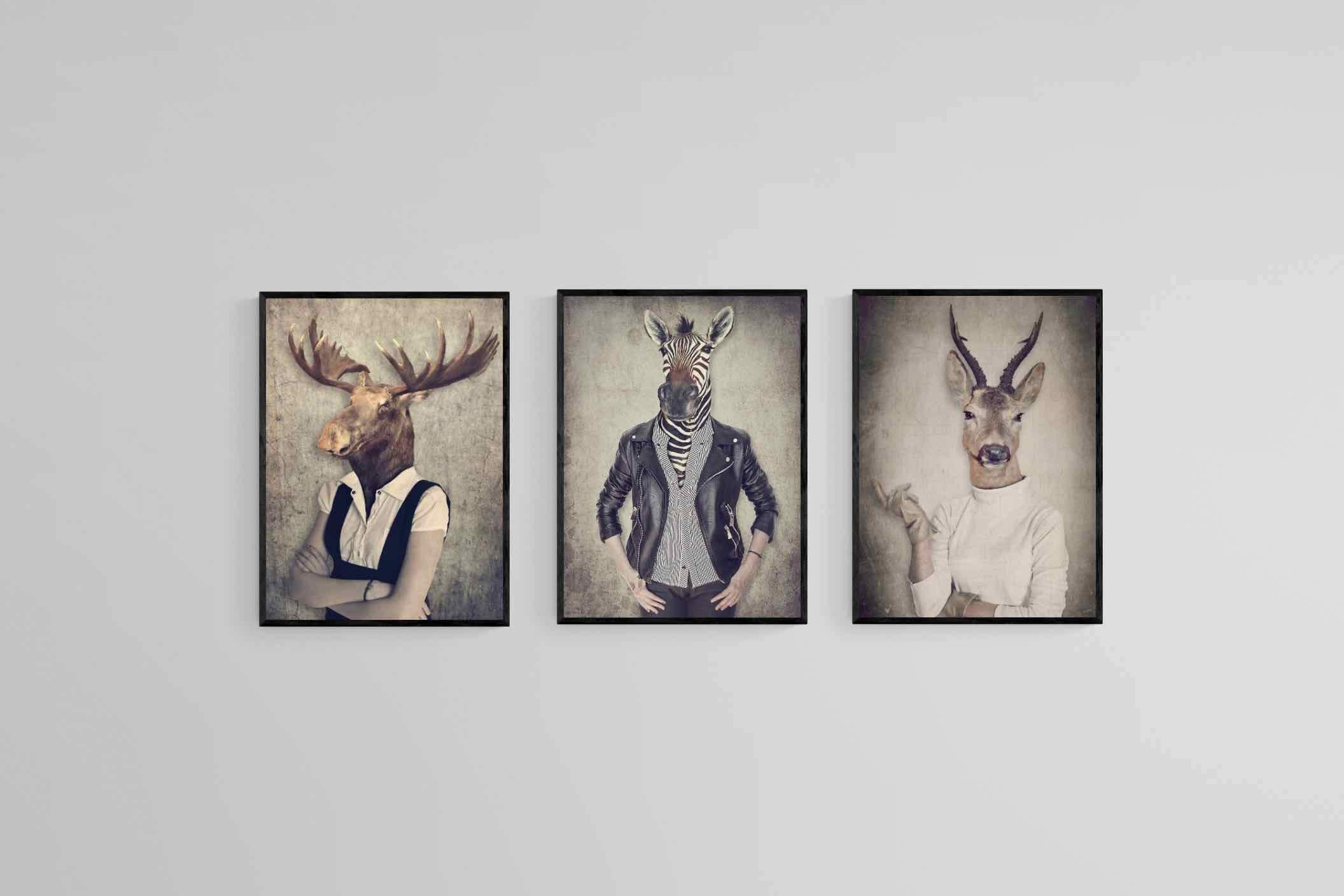 Animal Heads Art Set-Wall_Art-45 x 60cm (x3)-Mounted Canvas-Black-Pixalot