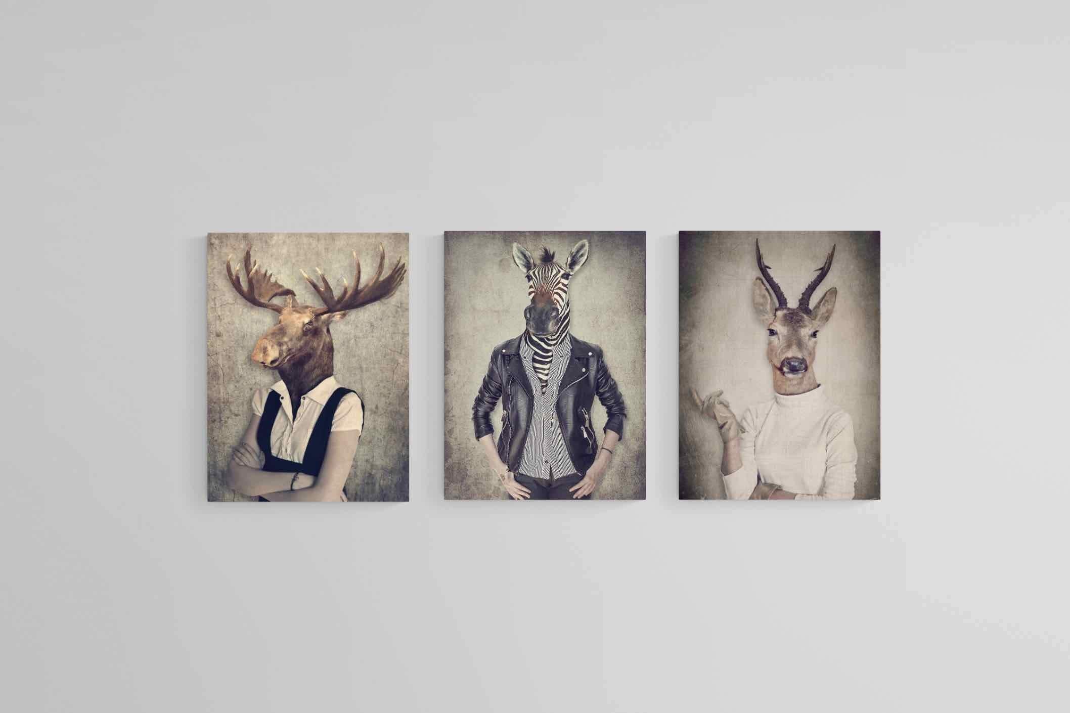 Animal Heads Art Set-Wall_Art-45 x 60cm (x3)-Mounted Canvas-No Frame-Pixalot